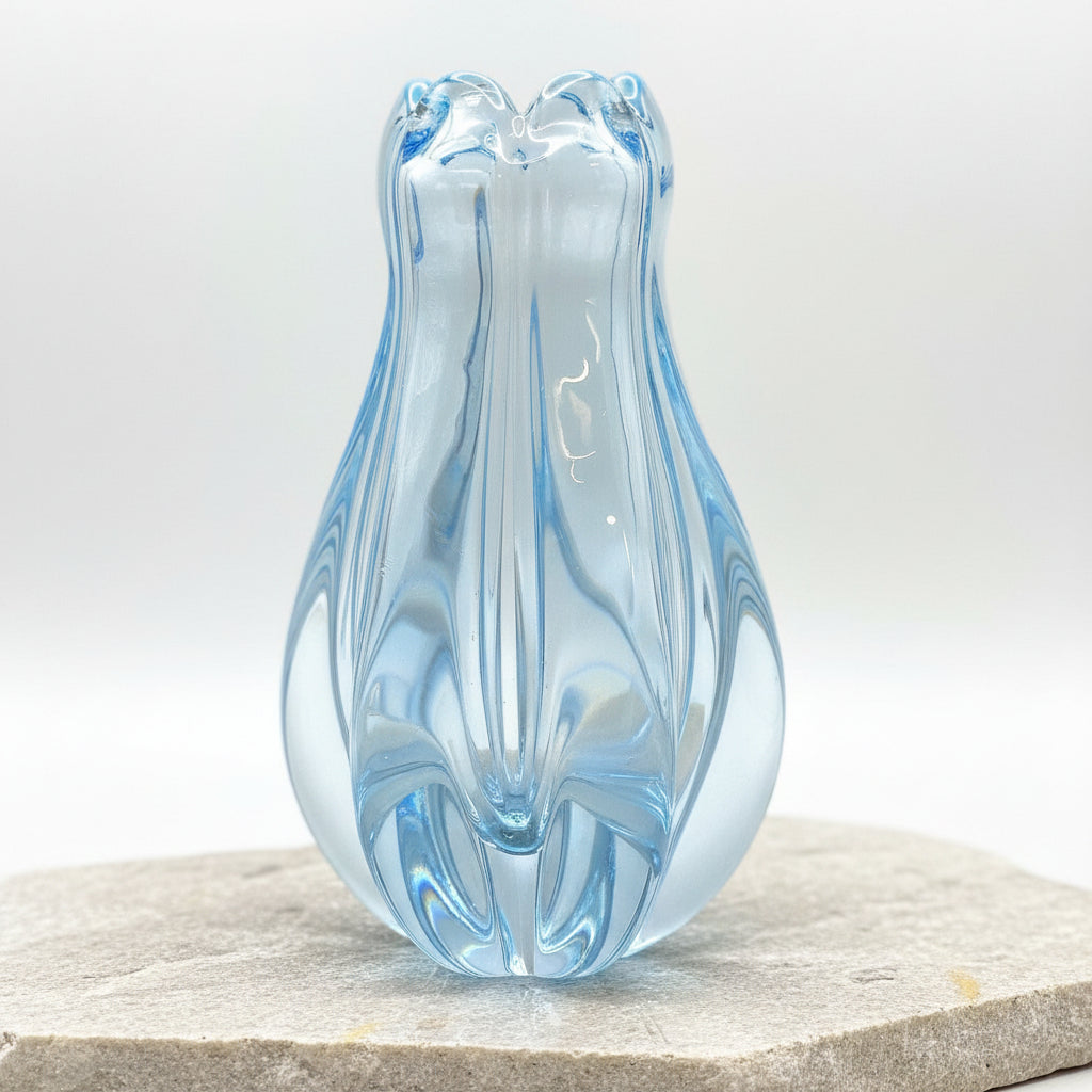 Orrefors Vicke Lindstrand, Stella Polaris. Organic Blue bud Glass Vase | Signed Scandinavian Modern