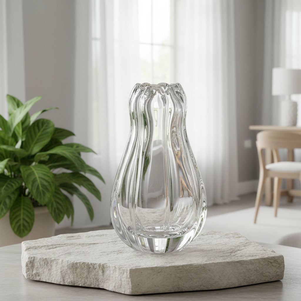 Vintage Orrefors Crystal Vase by Vicke Lindstrand, Signed Swedish Art Glass