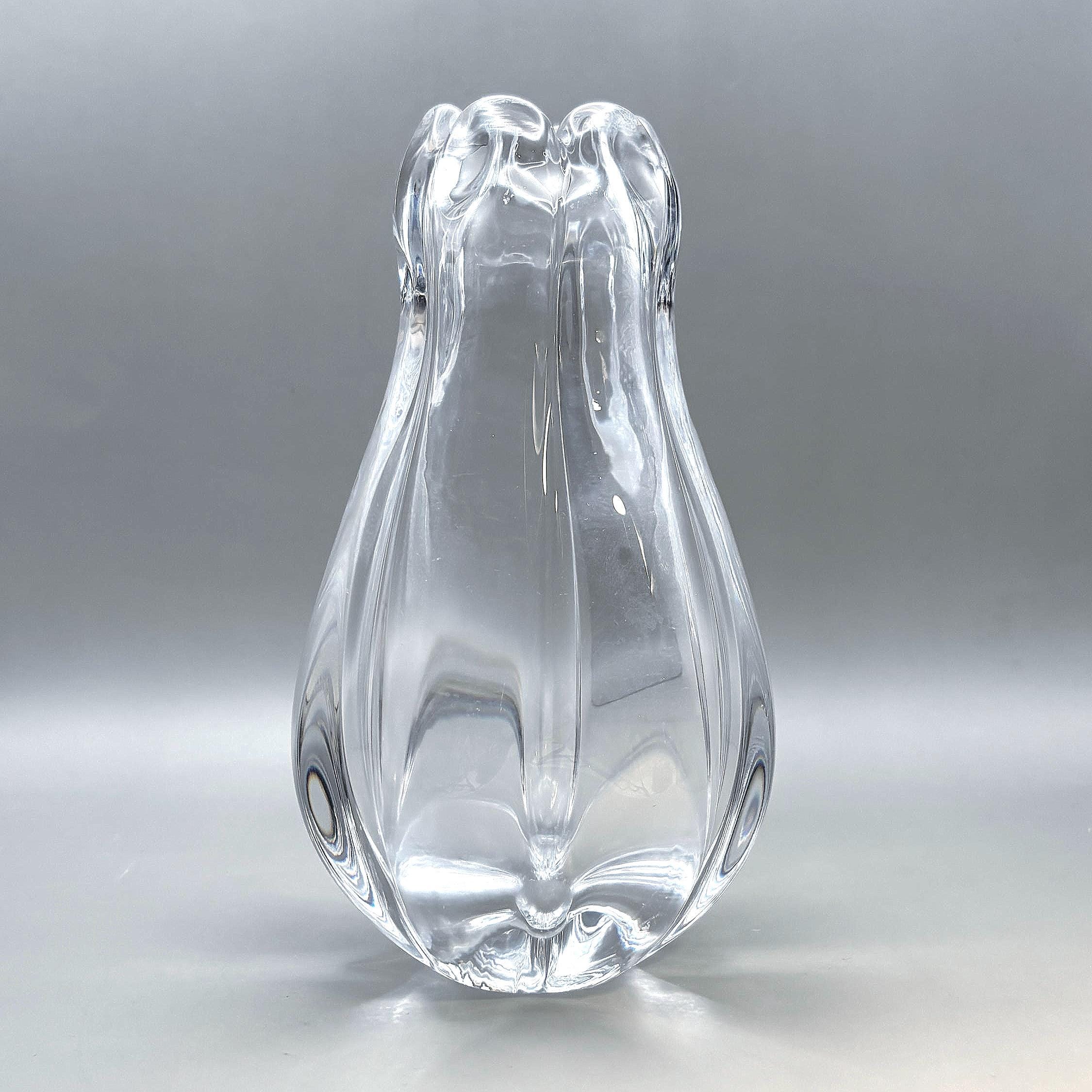 Vintage Orrefors Crystal Vase by Vicke Lindstrand, Signed Swedish Art Glass