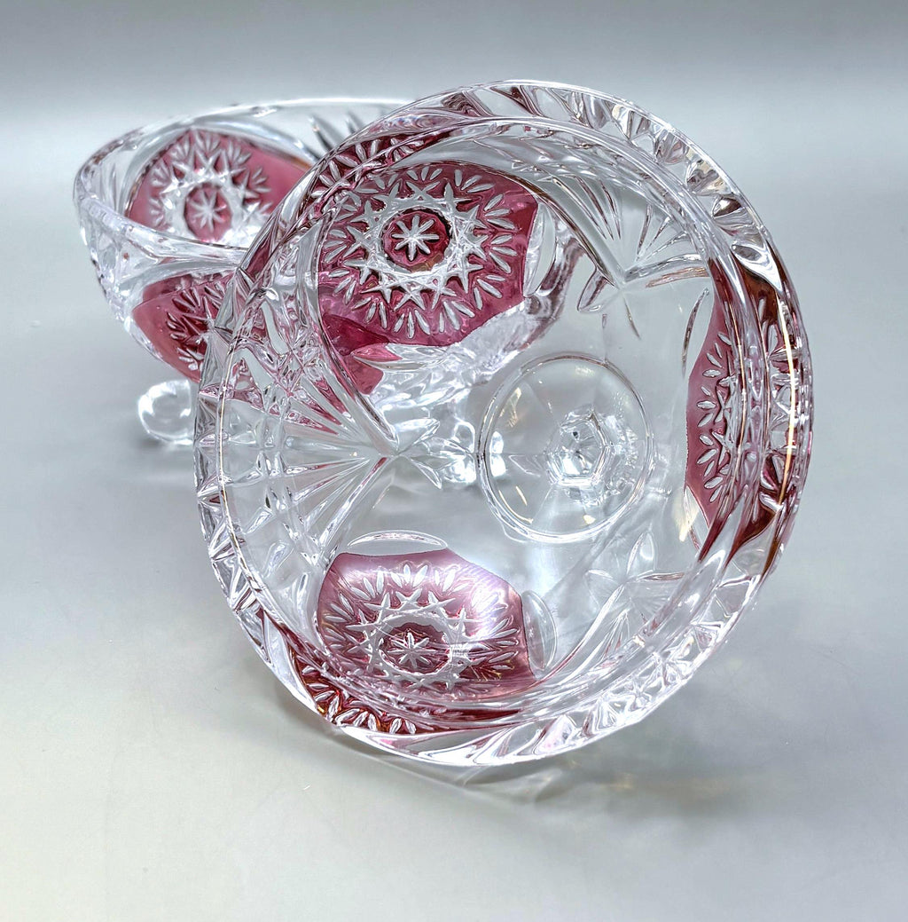 Bohemian Ruby Overlay Cut Crystal Candy Dish with Lid – Starburst Bonbonniere on Feet