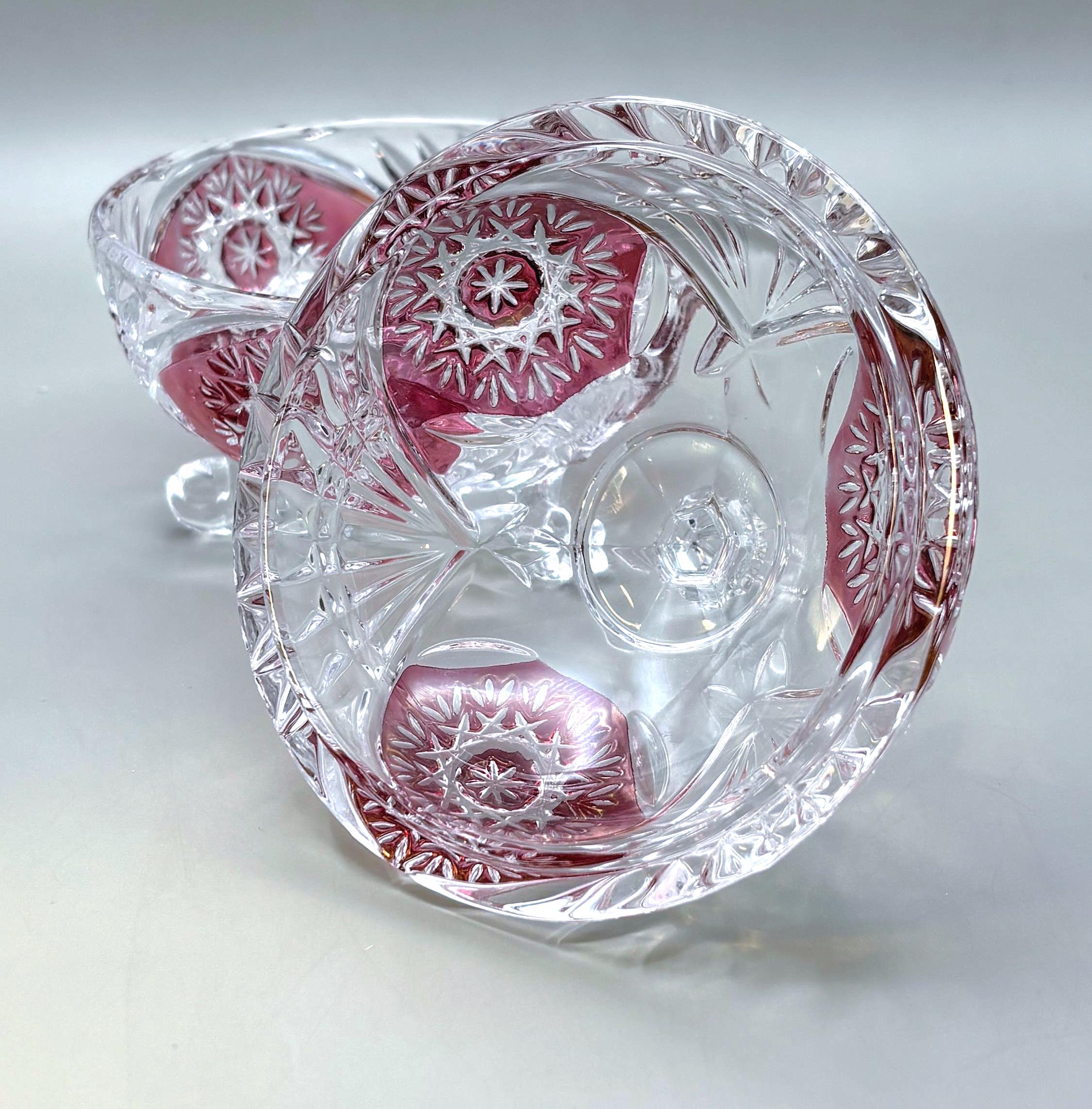 Bohemian Ruby Overlay Cut Crystal Candy Dish with Lid – Starburst Bonbonniere on Feet