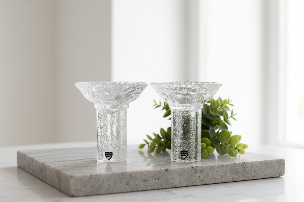 Orrefors “Olympiade” Massive Crystal Candle Holders | Lars Hellsten | Swedish Design