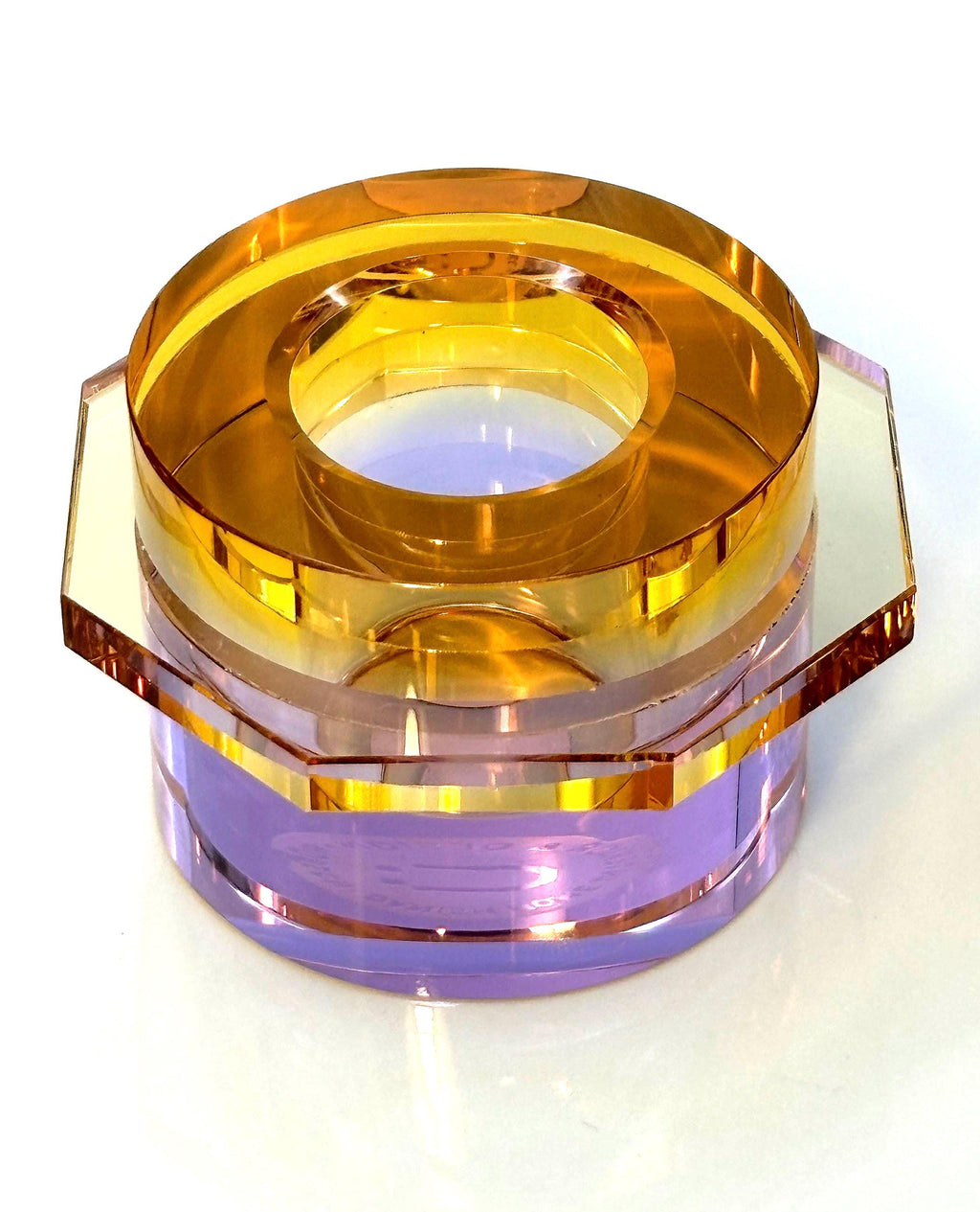 Hübsch Crystal Candleholders – Amber & Lilac Glass, Danish Design, Original Gold Label