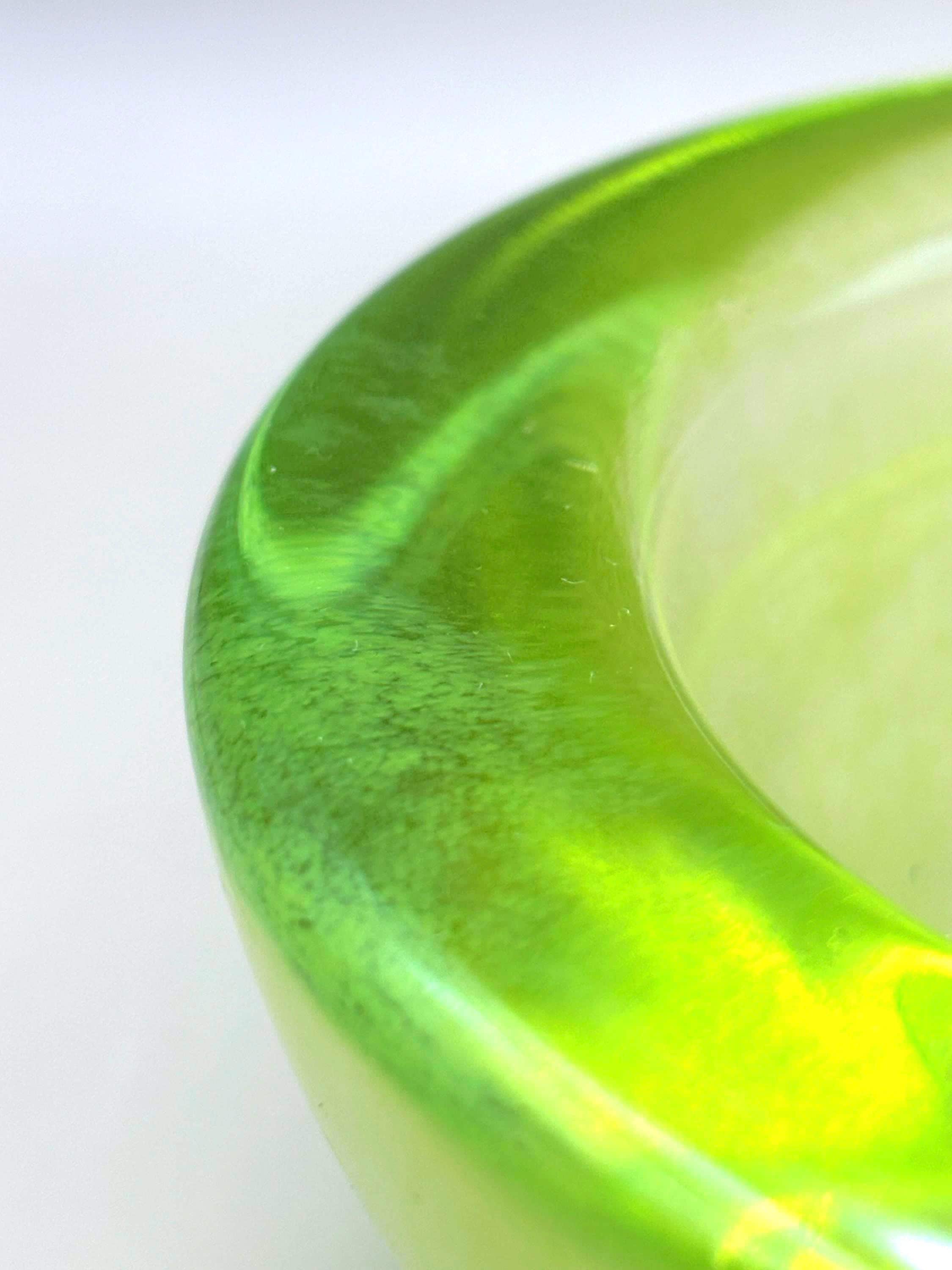 Vintage Hadeland Glassverk Lime Green Glass Candle Holders, Pair, Norway