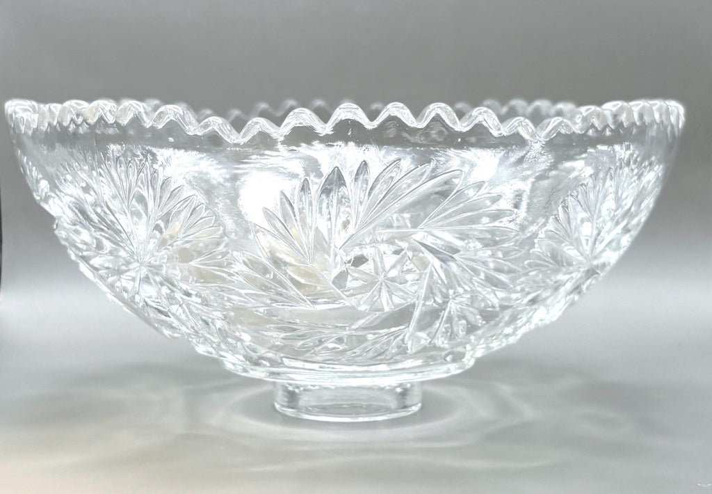 Vintage Bohemian, Czech. Hand-Cut Crystal Bowl with Starburst Pattern, 26 cm