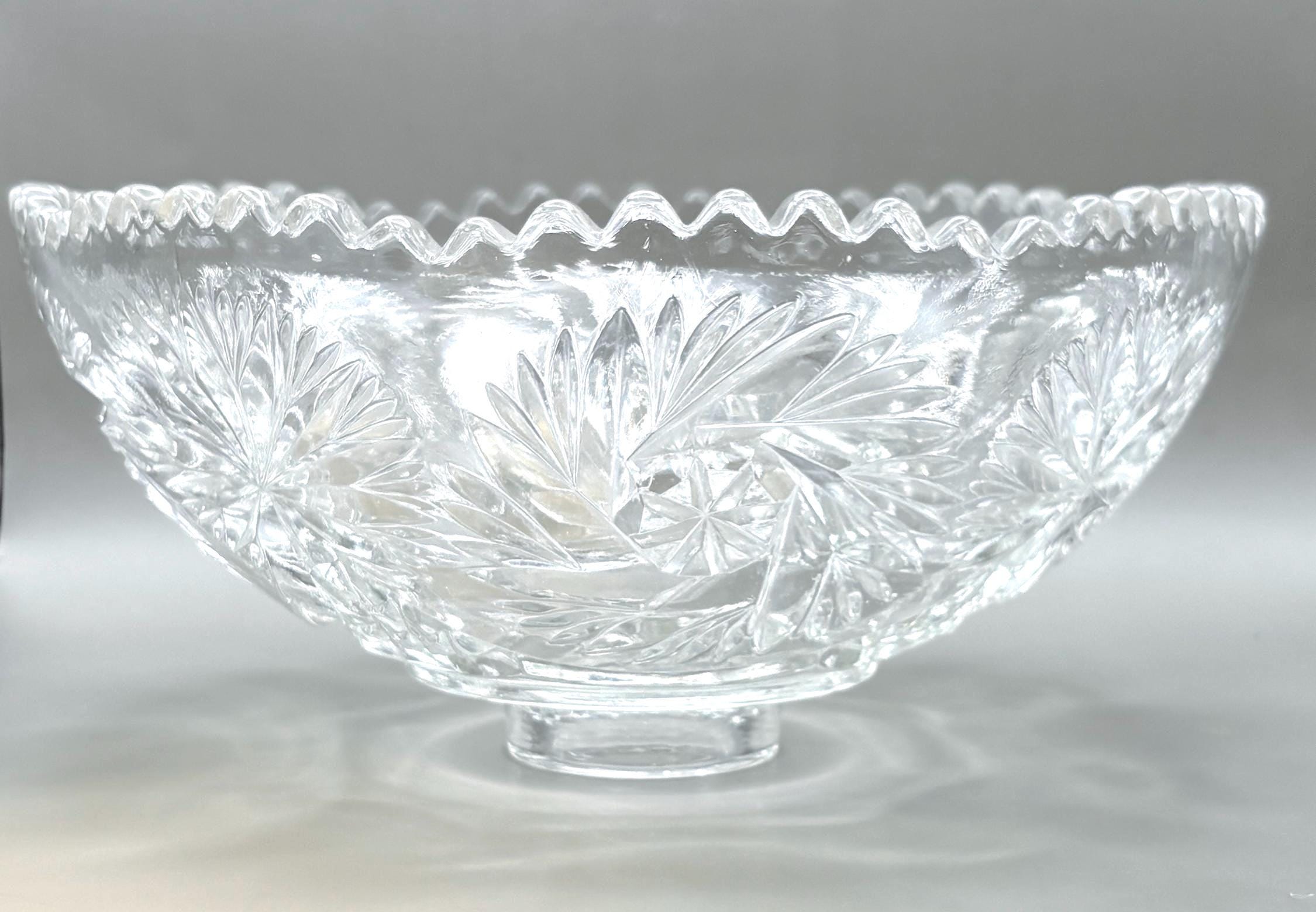 Vintage Bohemian, Czech. Hand-Cut Crystal Bowl with Starburst Pattern, 26 cm
