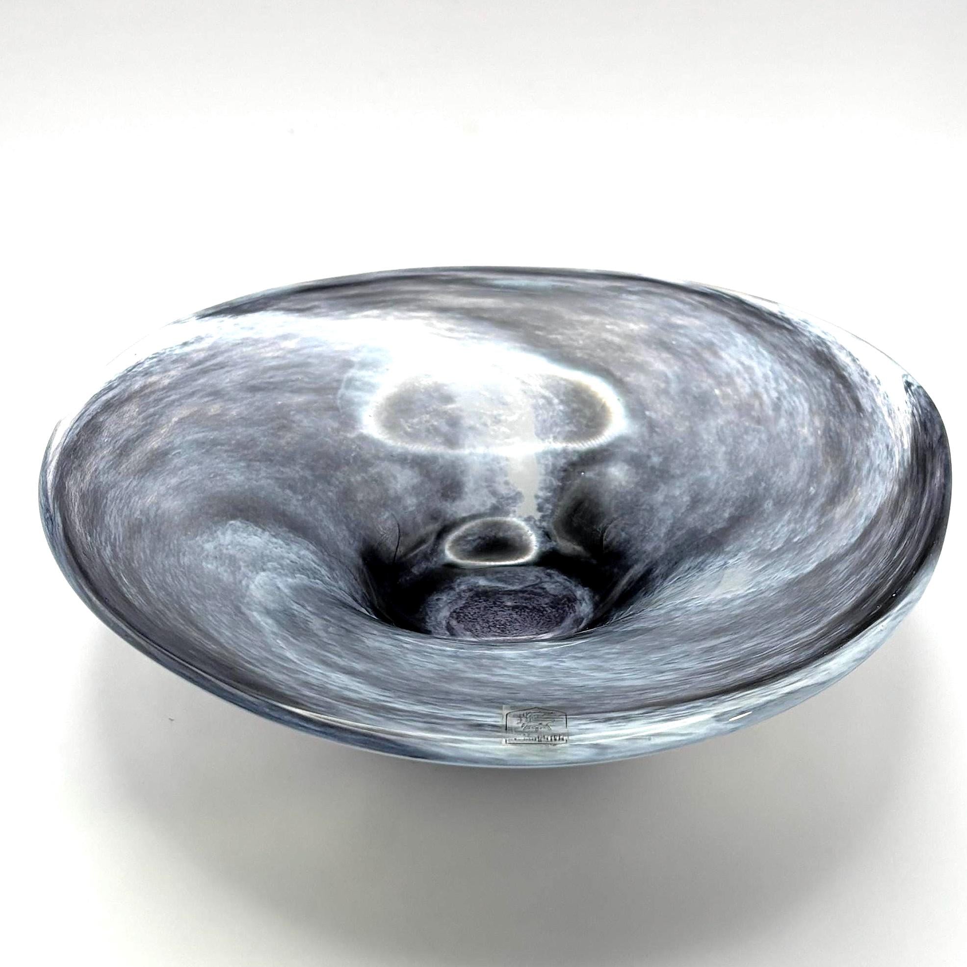 Vintage Johansson Malmö Glass Tazza Centerpiece Bowl, Signed Swedish Art Glass