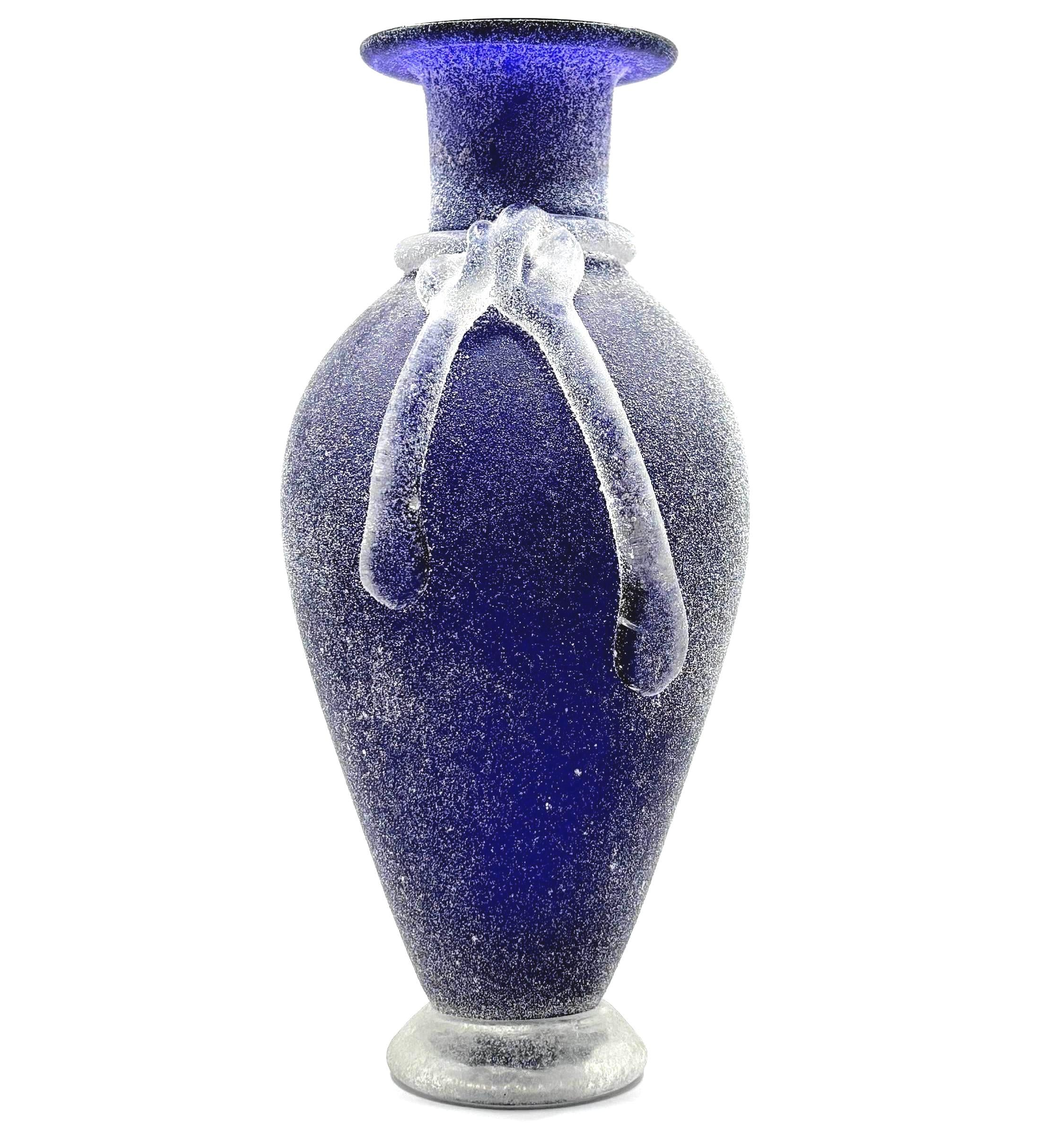 Vintage Murano Frosted Satin Art Glass Vase, Purple Blue, Original Label | Italian Decor