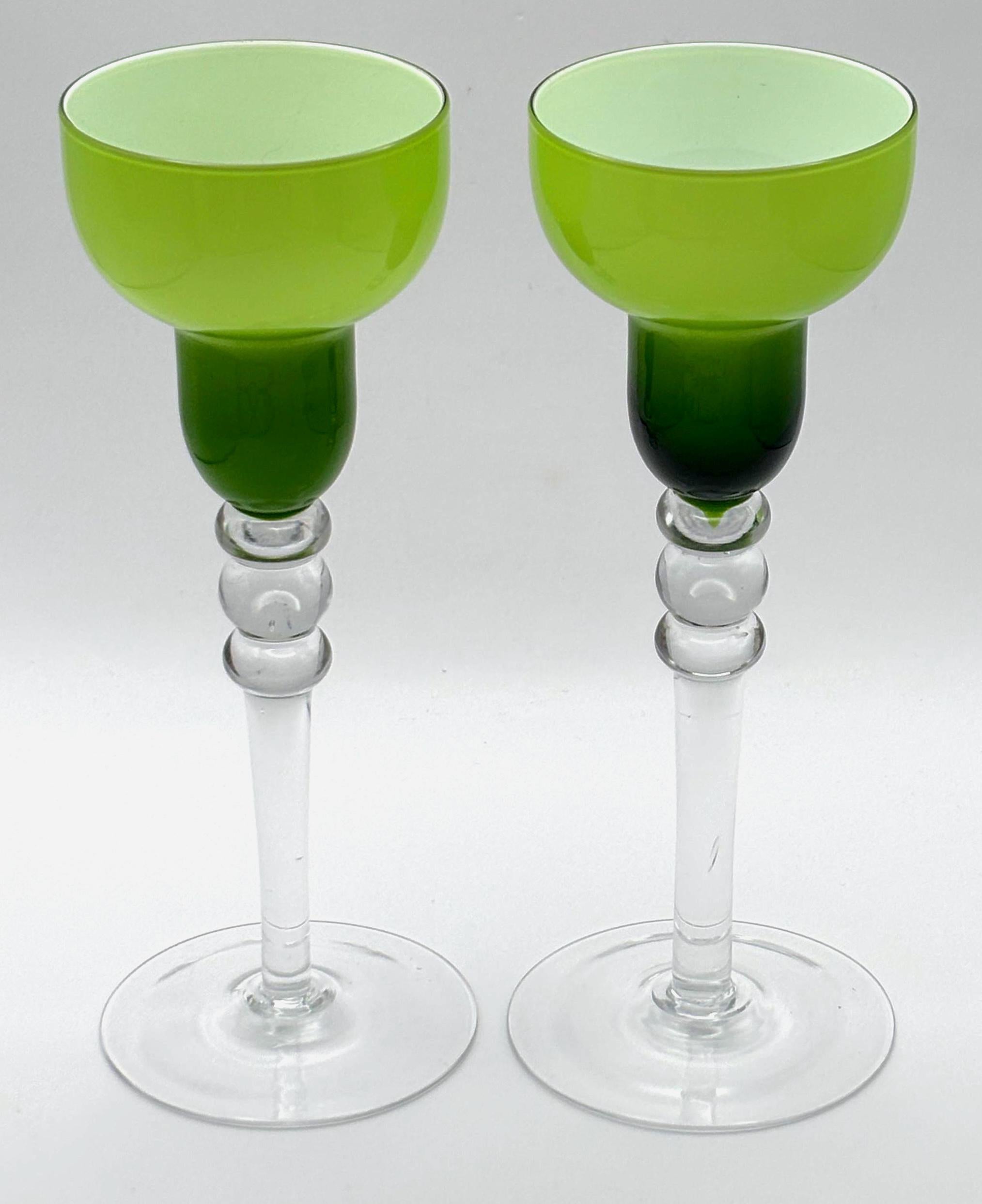 Vintage ALCO England Candle Holders | Lime Green Ombre Glass Candlestick Set