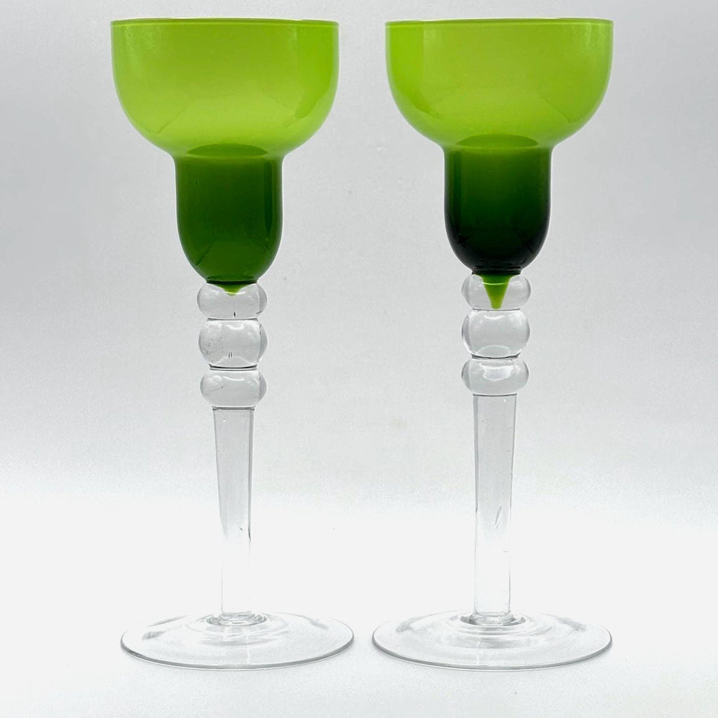 Vintage ALCO England Candle Holders | Lime Green Ombre Glass Candlestick Set