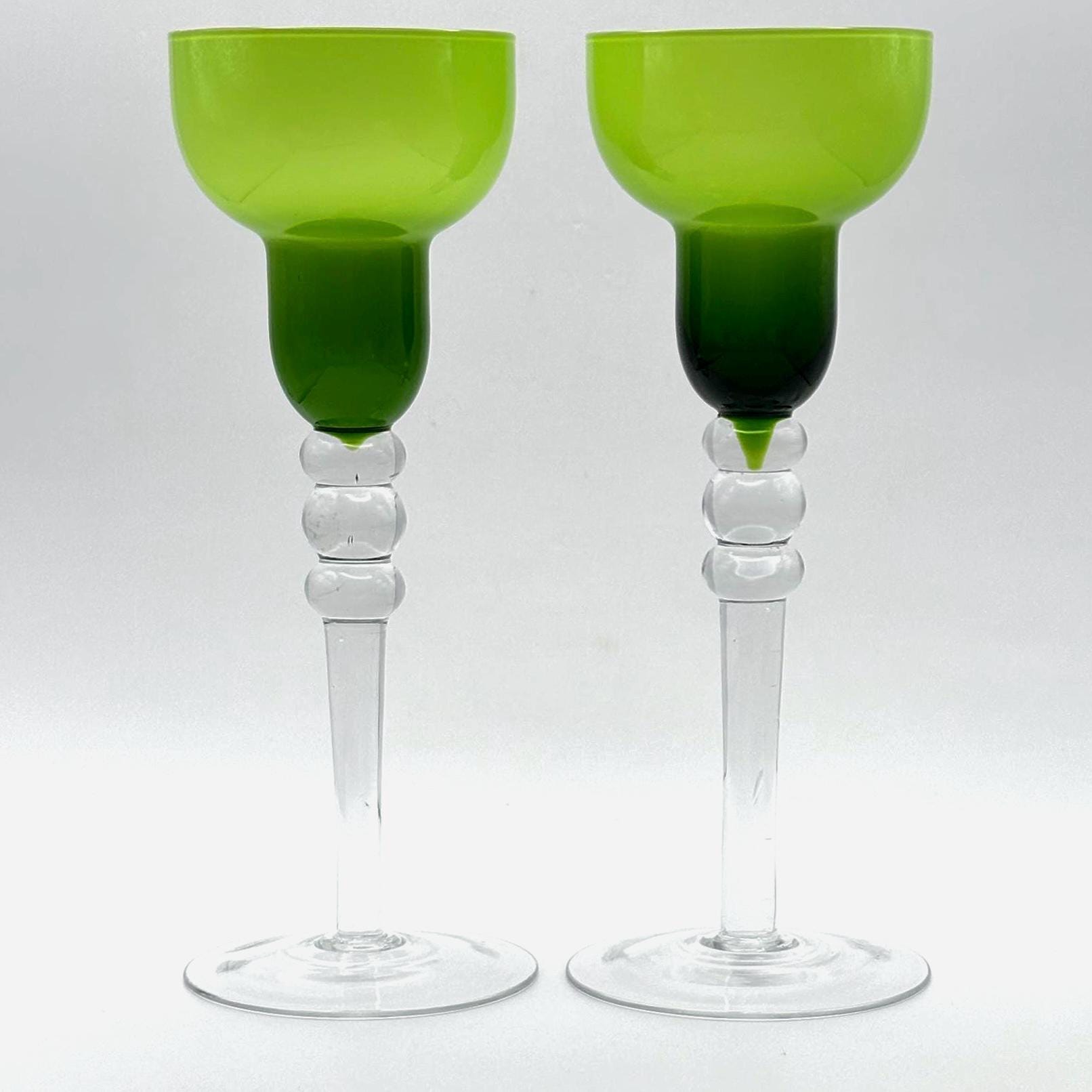 Vintage ALCO England Candle Holders | Lime Green Ombre Glass Candlestick Set