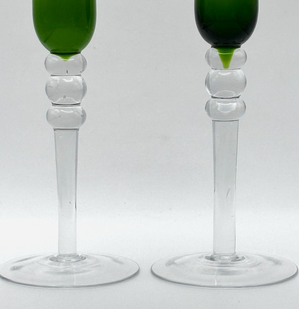 Vintage ALCO England Candle Holders | Lime Green Ombre Glass Candlestick Set