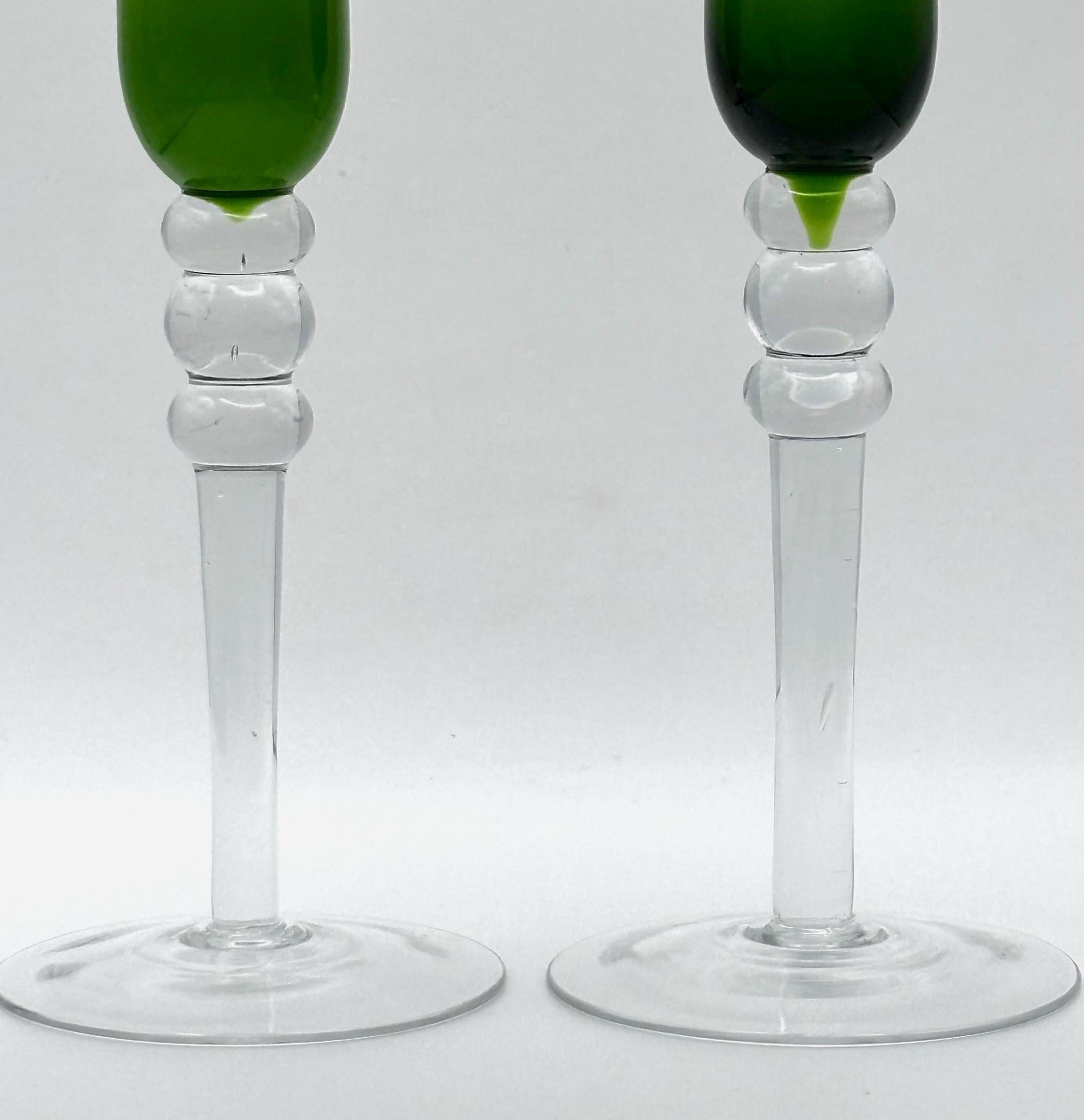 Vintage ALCO England Candle Holders | Lime Green Ombre Glass Candlestick Set