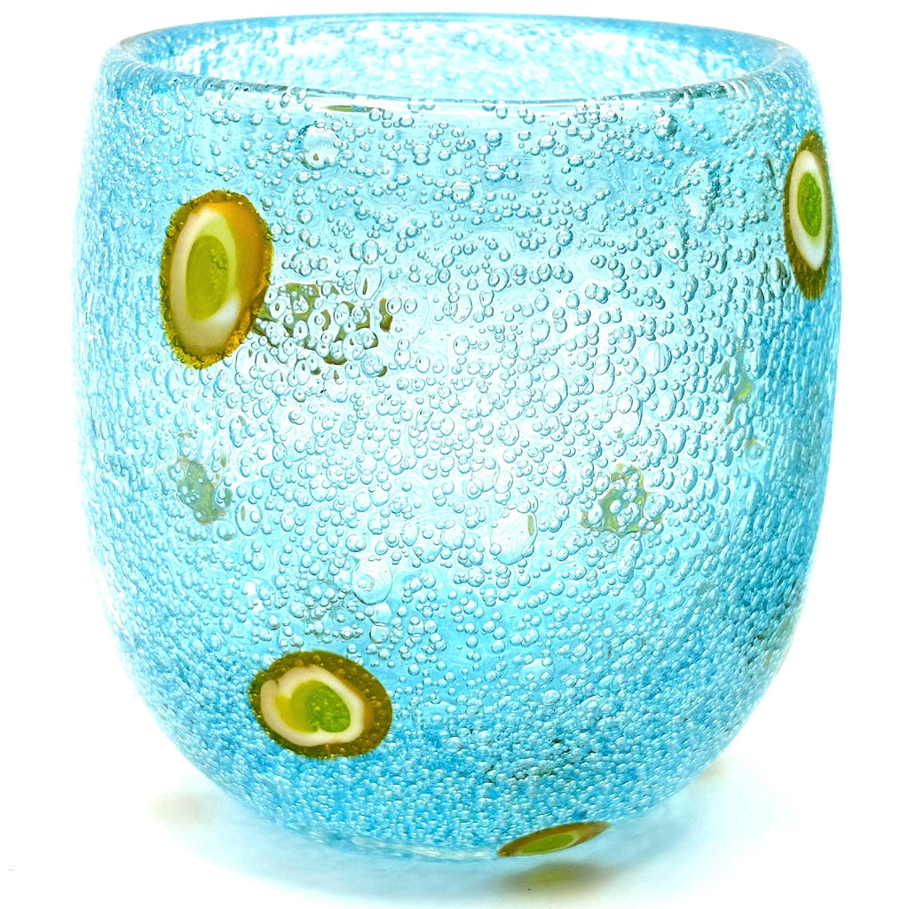 Millefiori-style, Henriques Turquoise Art Glass Tumblers | Mouth-Blown Art