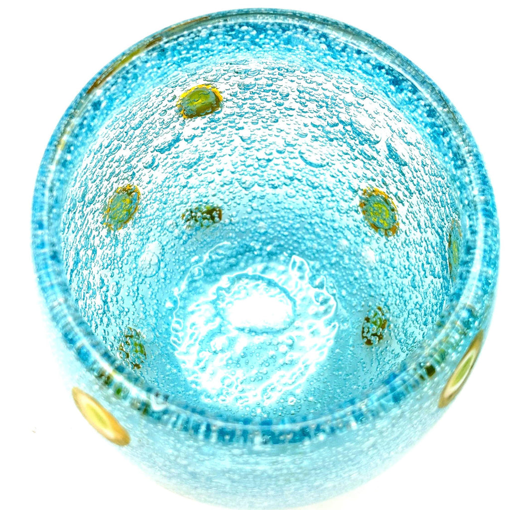 Millefiori-style, Henriques Turquoise Art Glass Tumblers | Mouth-Blown Art
