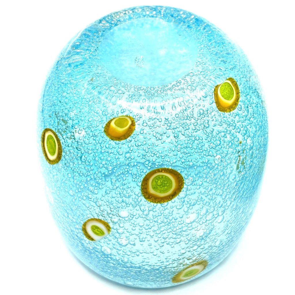 Millefiori-style, Henriques Turquoise Art Glass Tumblers | Mouth-Blown Art