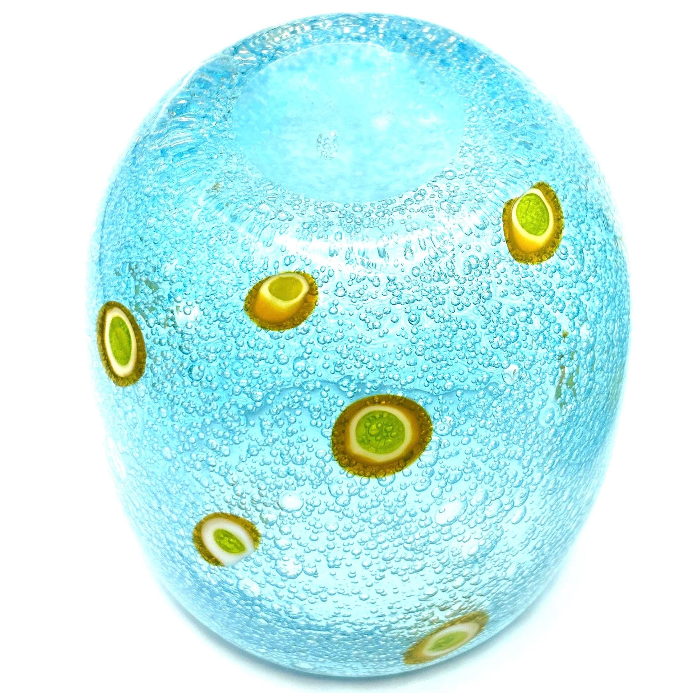 Millefiori-style, Henriques Turquoise Art Glass Tumblers | Mouth-Blown Art