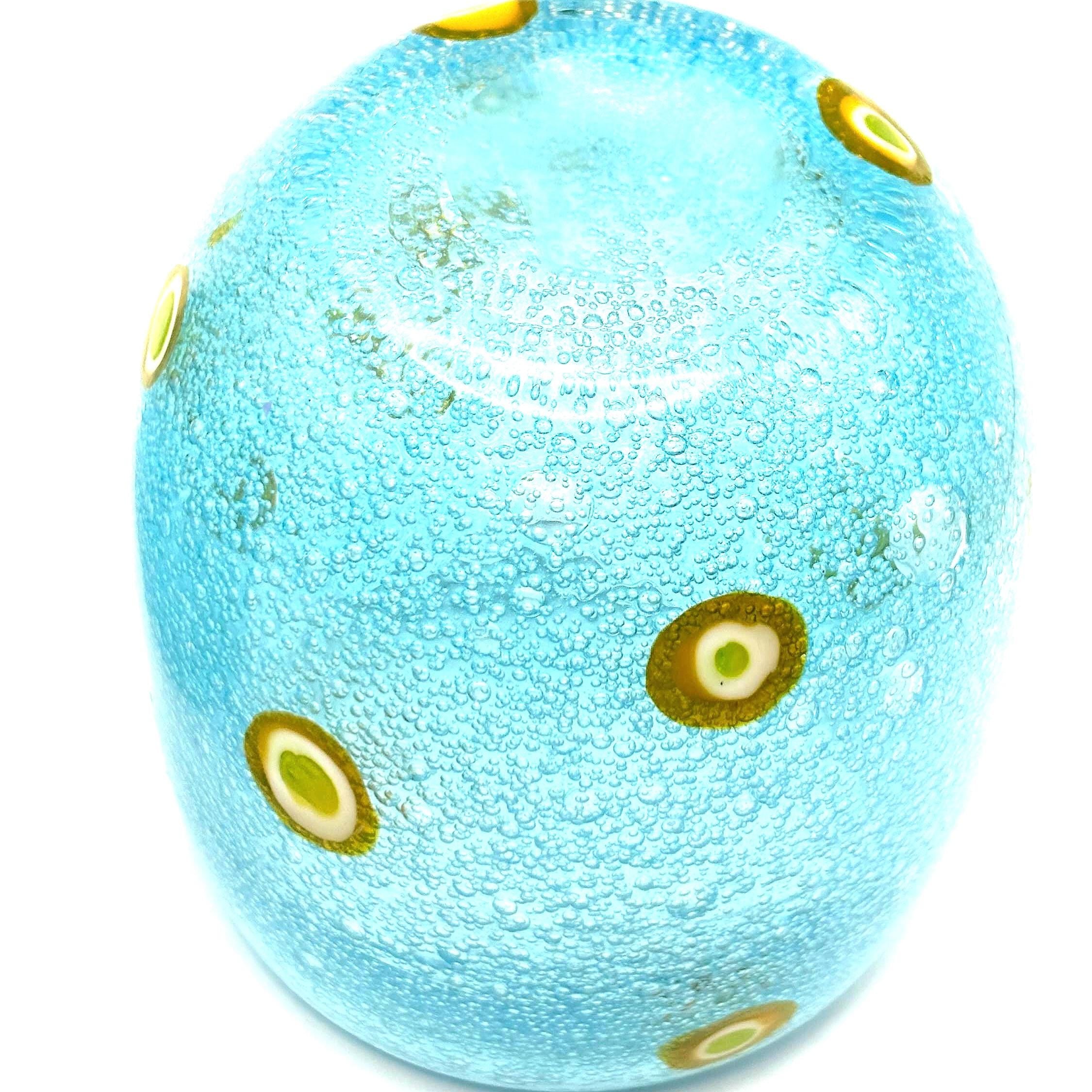 Millefiori-style, Henriques Turquoise Art Glass Tumblers | Mouth-Blown Art