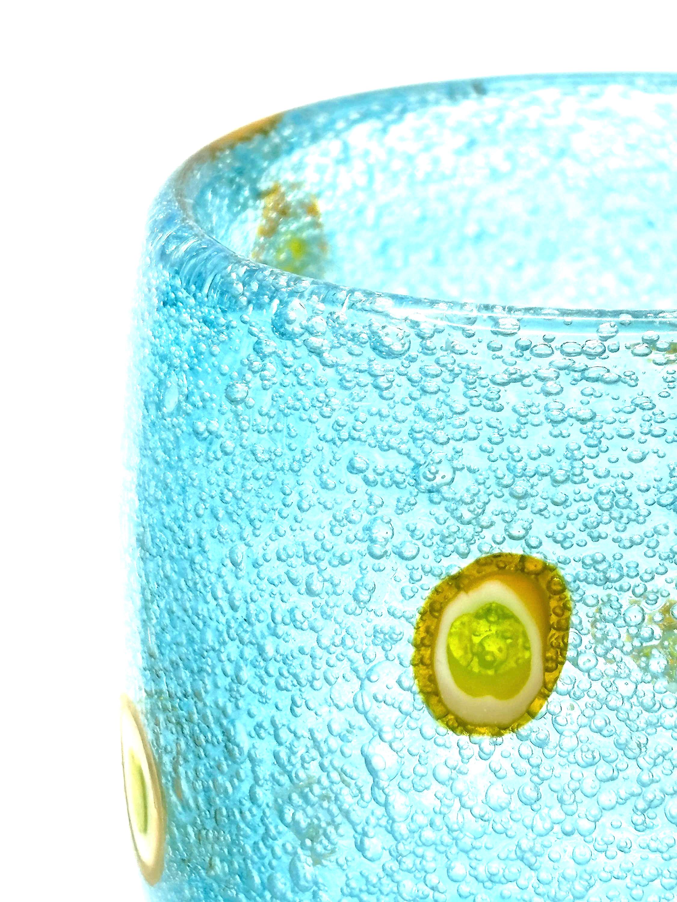Millefiori-style, Henriques Turquoise Art Glass Tumblers | Mouth-Blown Art