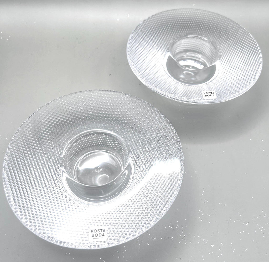 Kosta Boda, Göran Wärff, Crystal Candle Holders Pair | Scandinavian Mid Century Art Glass