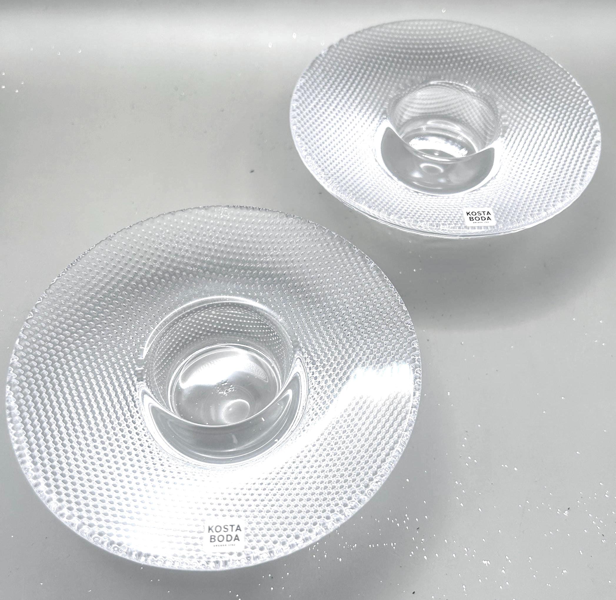 Kosta Boda, Göran Wärff, Crystal Candle Holders Pair | Scandinavian Mid Century Art Glass
