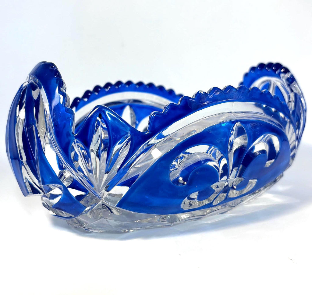 Vintage Bohemian Cobalt Blue Crystal Bowl | Rudolf Schrotter Fleur-de-Lis