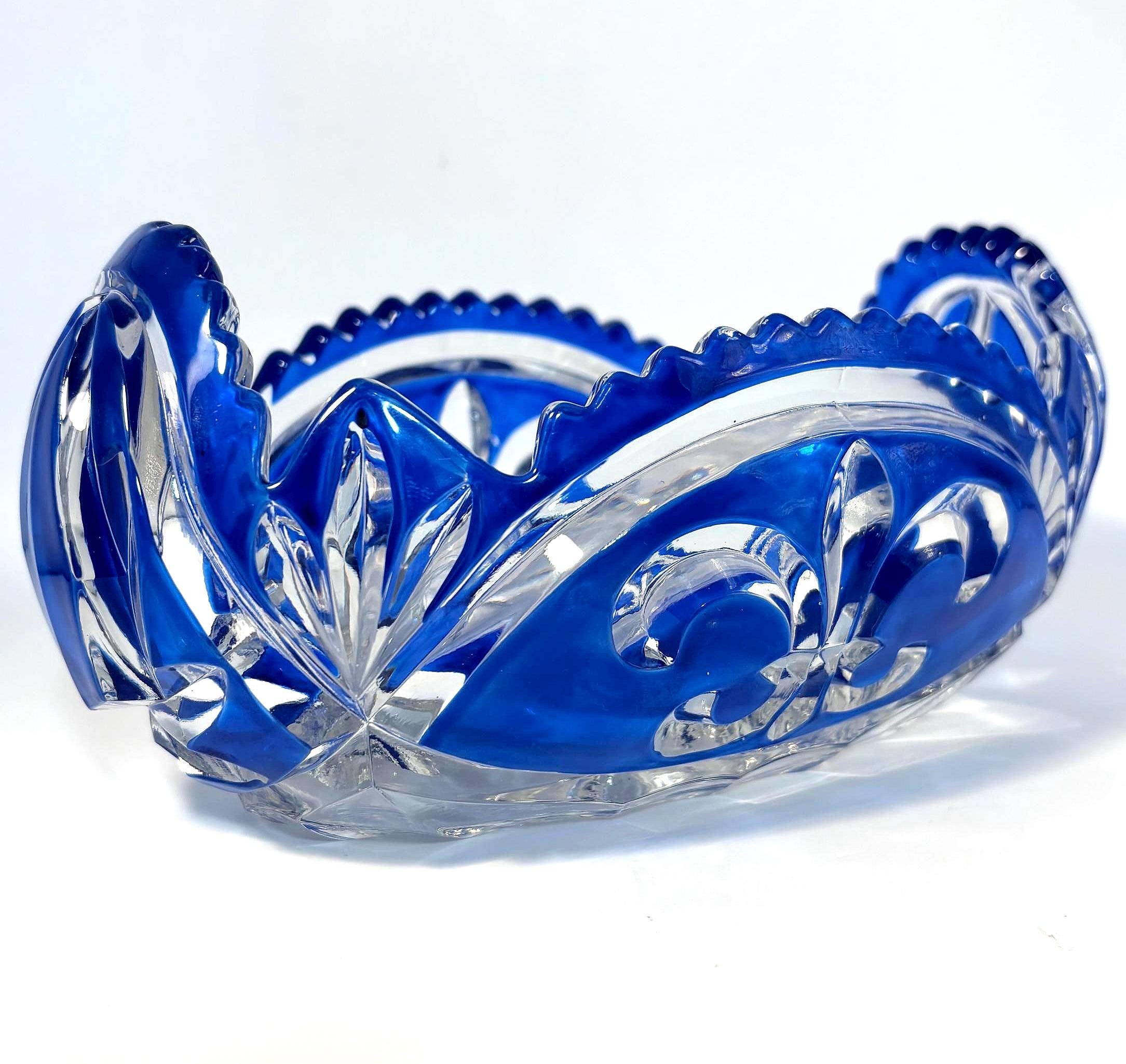 Vintage Bohemian Cobalt Blue Crystal Bowl | Rudolf Schrotter Fleur-de-Lis