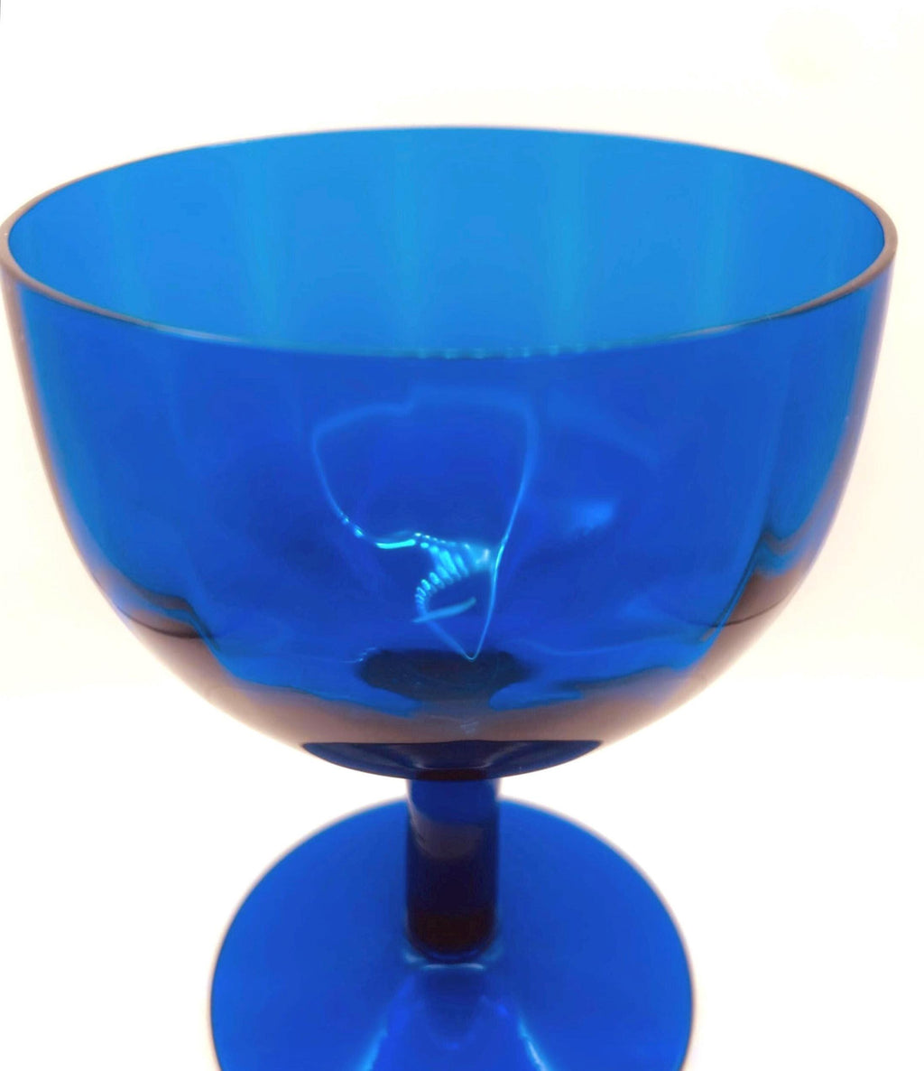 Vintage Empoli Blue Footed Compote Bowl, Italian Mid-Century Glass, 17 cm