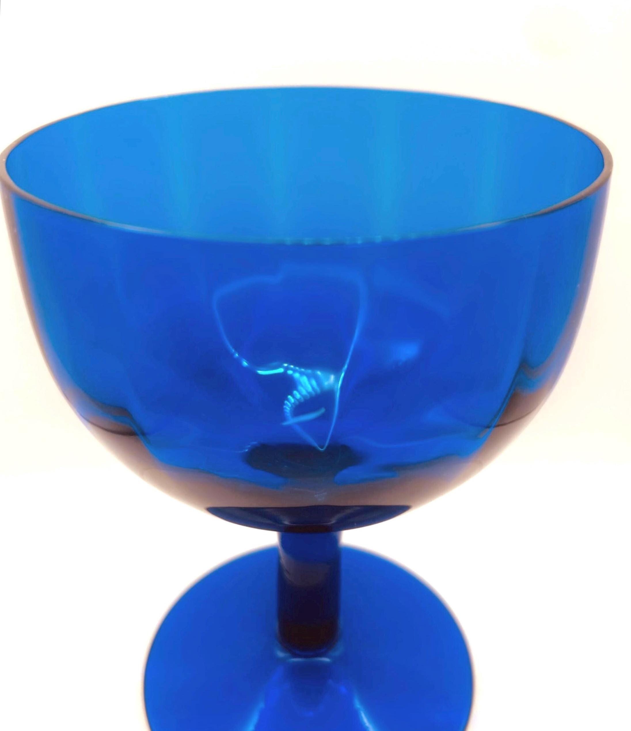 Vintage Empoli Blue Footed Compote Bowl, Italian Mid-Century Glass, 17 cm