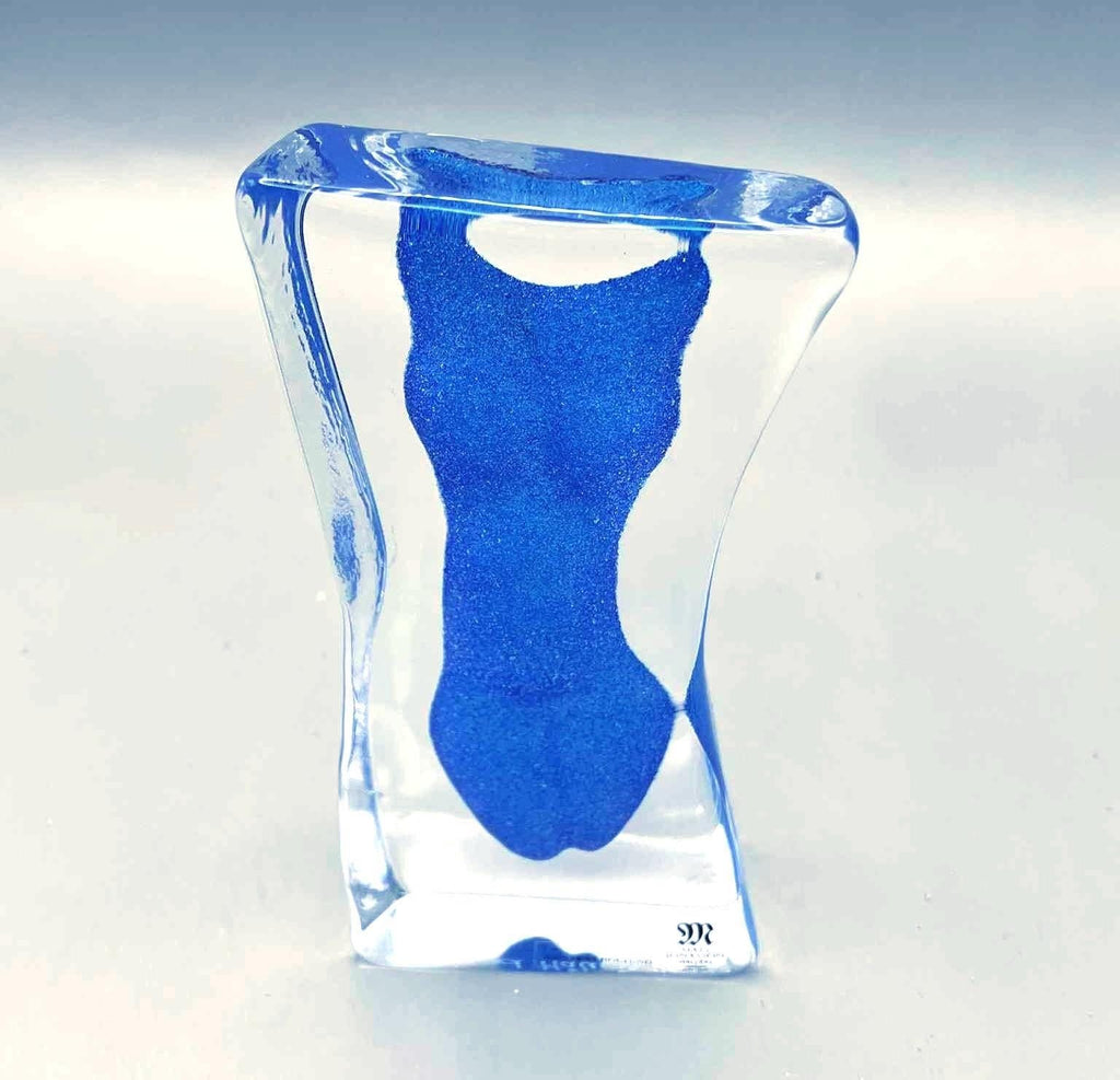 Erika Höglund Signed Blue Crystal Sculpture, Mats Jonasson Målerås Art Glass