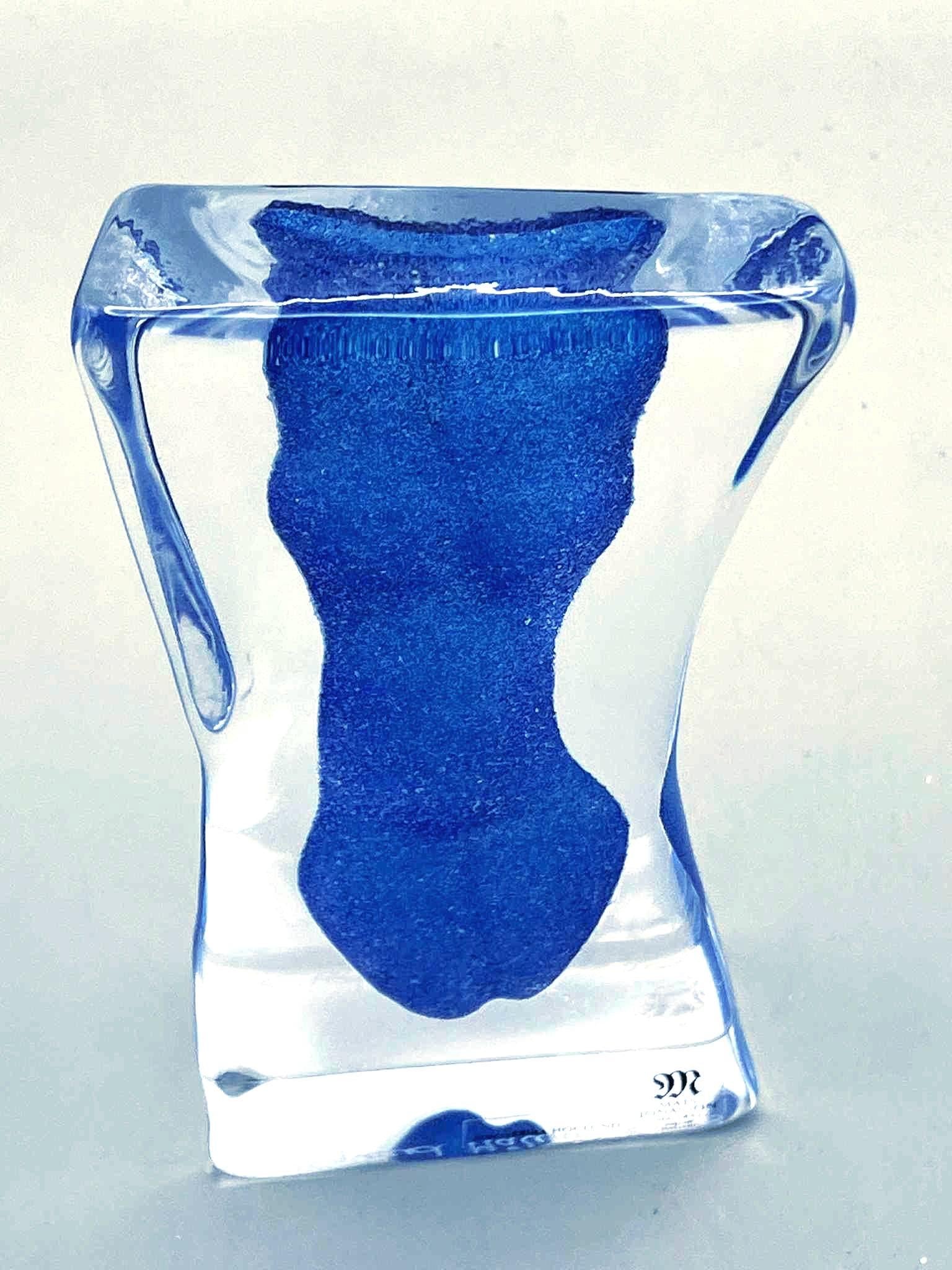 Erika Höglund Signed Blue Crystal Sculpture, Mats Jonasson Målerås Art Glass