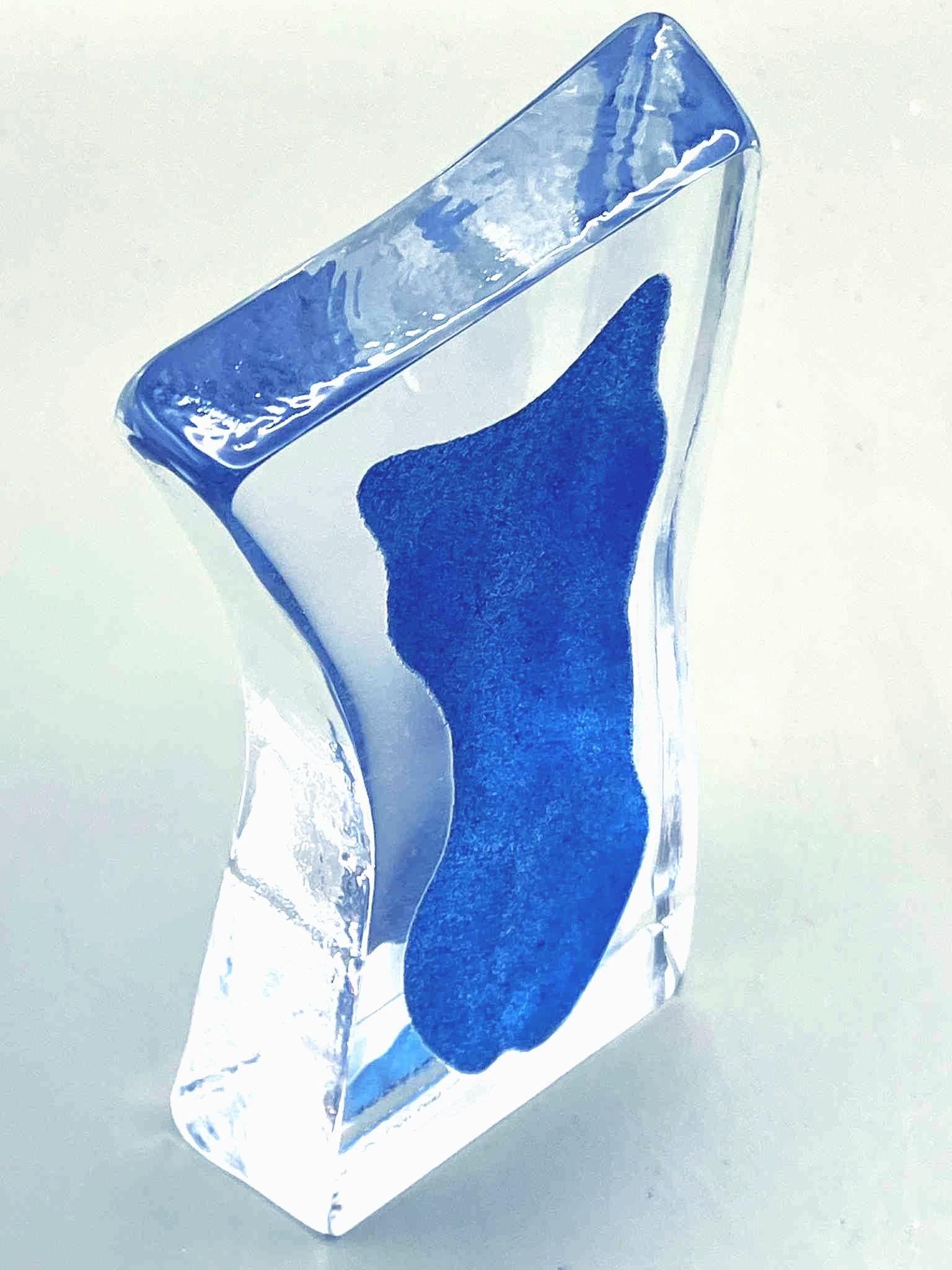 Erika Höglund Signed Blue Crystal Sculpture, Mats Jonasson Målerås Art Glass