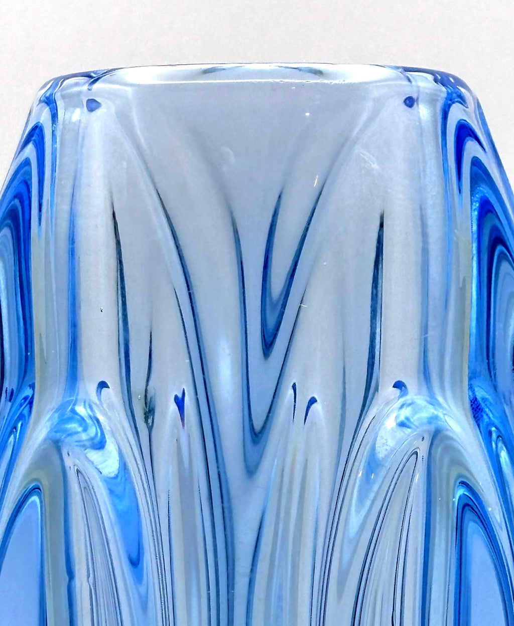 Rudolf Schrötter for Sklo Union, Czechoslovakia. Light blue Bullet Lens vase. 1955