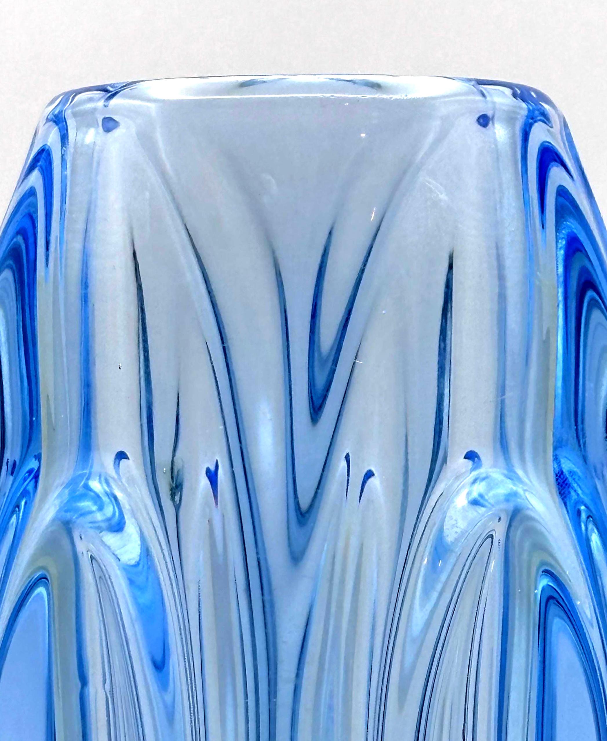 Rudolf Schrötter for Sklo Union, Czechoslovakia. Light blue Bullet Lens vase. 1955