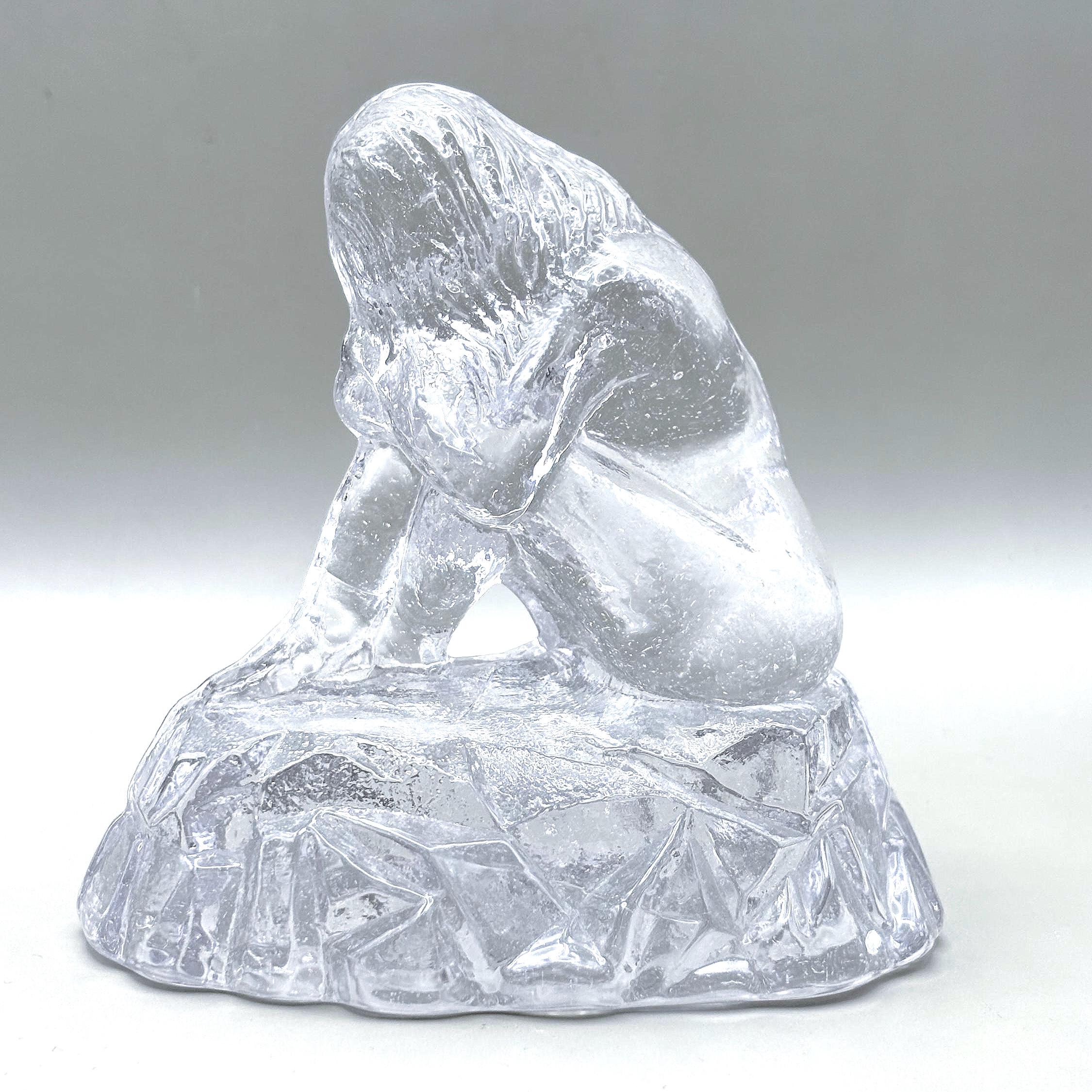 Vintage Swedish Crystal Female Figurine, Clear Art Glass Sculpture