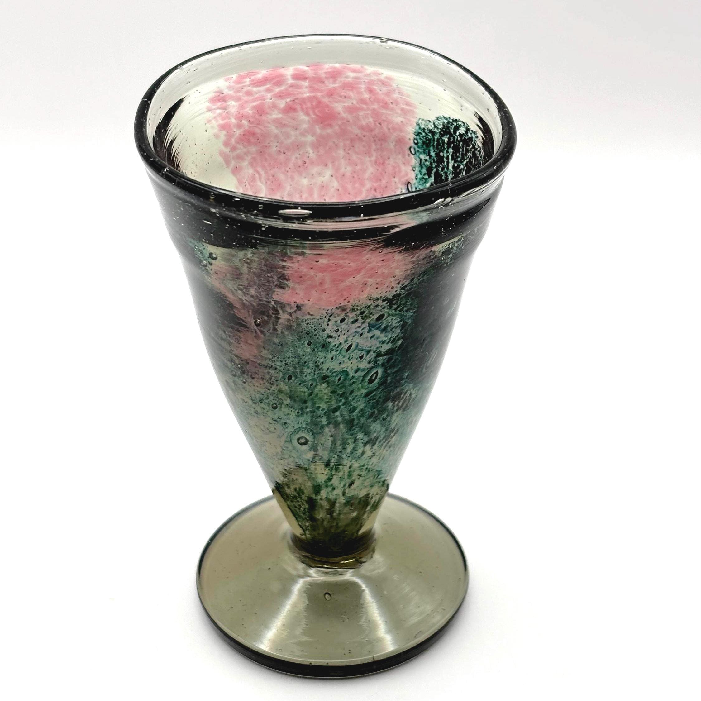 Vintage Kosta Boda Art Glass Vase | Kjell Engman | Pink Green Swedish Glass