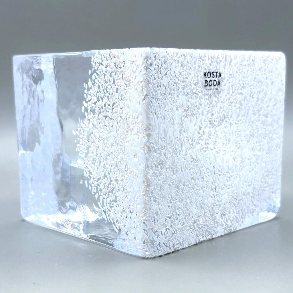 Vintage Kosta Boda Brick Crystal Votive, Anna Ehrner | Scandinavian Ice Glass Candle Holder