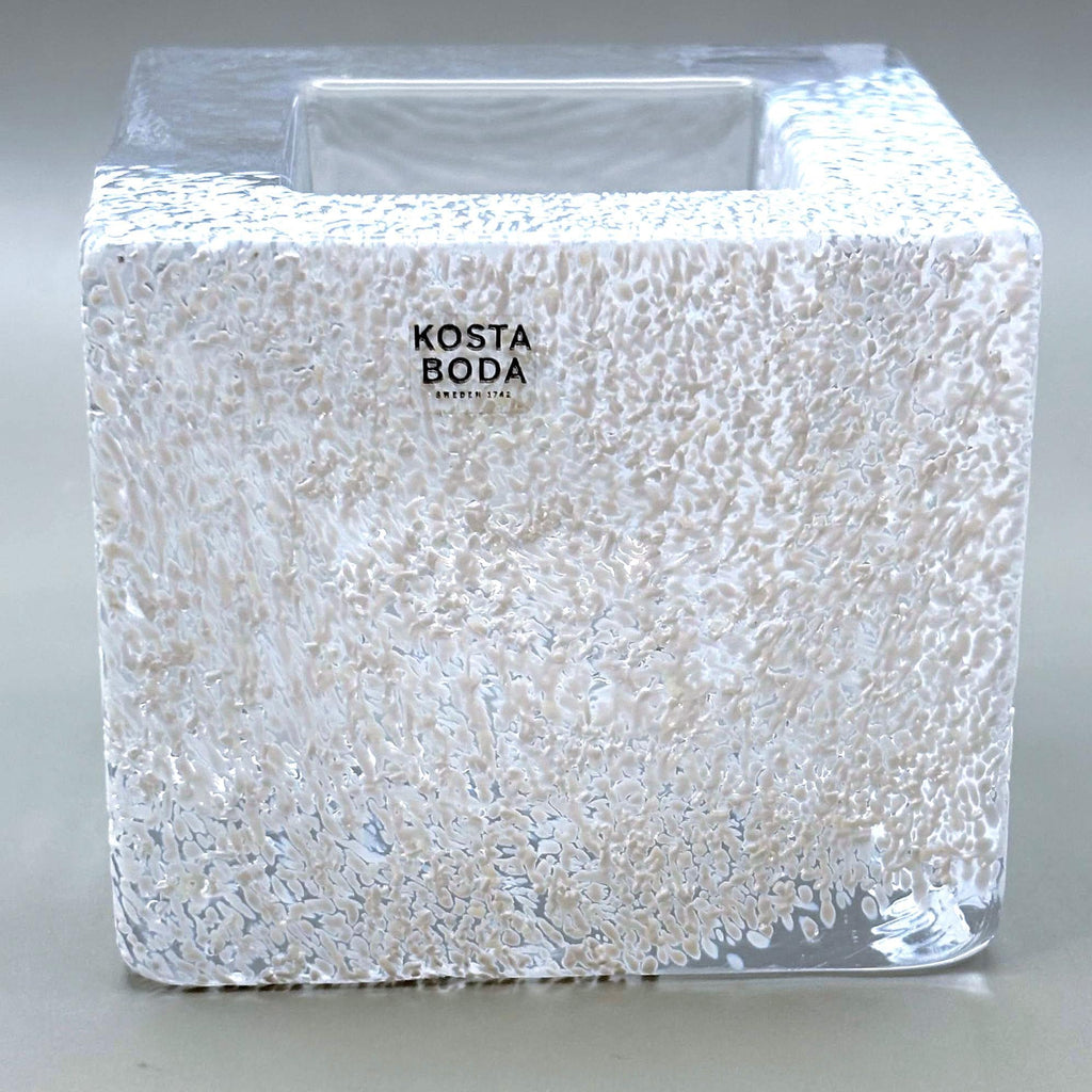 Vintage Kosta Boda Brick Crystal Votive, Anna Ehrner | Scandinavian Ice Glass Candle Holder