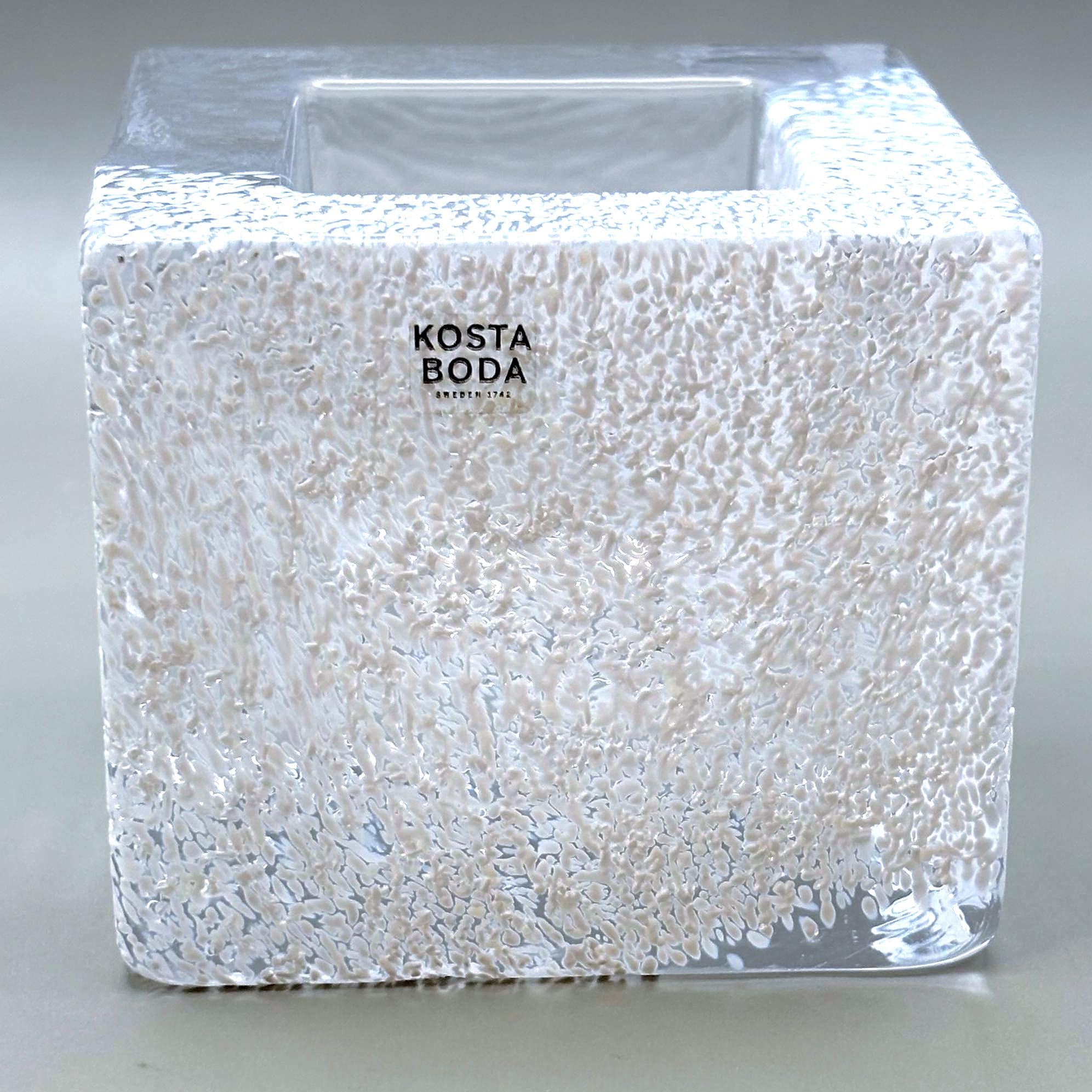 Vintage Kosta Boda Brick Crystal Votive, Anna Ehrner | Scandinavian Ice Glass Candle Holder
