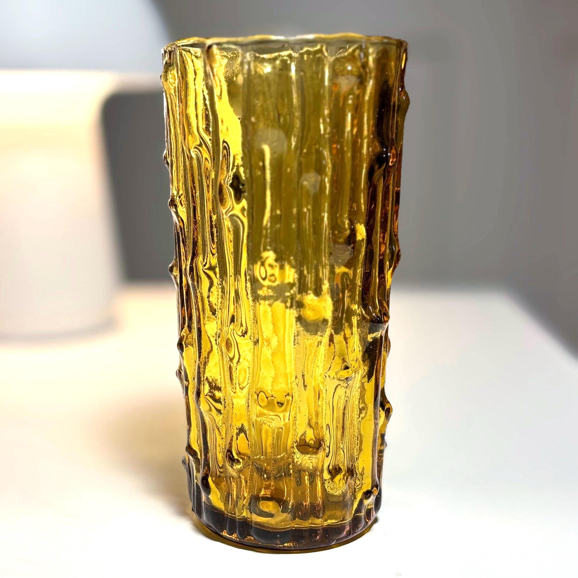 Vintage Bo Borgström, Sweden. Amber Textured Art Glass Vase, 14 cm