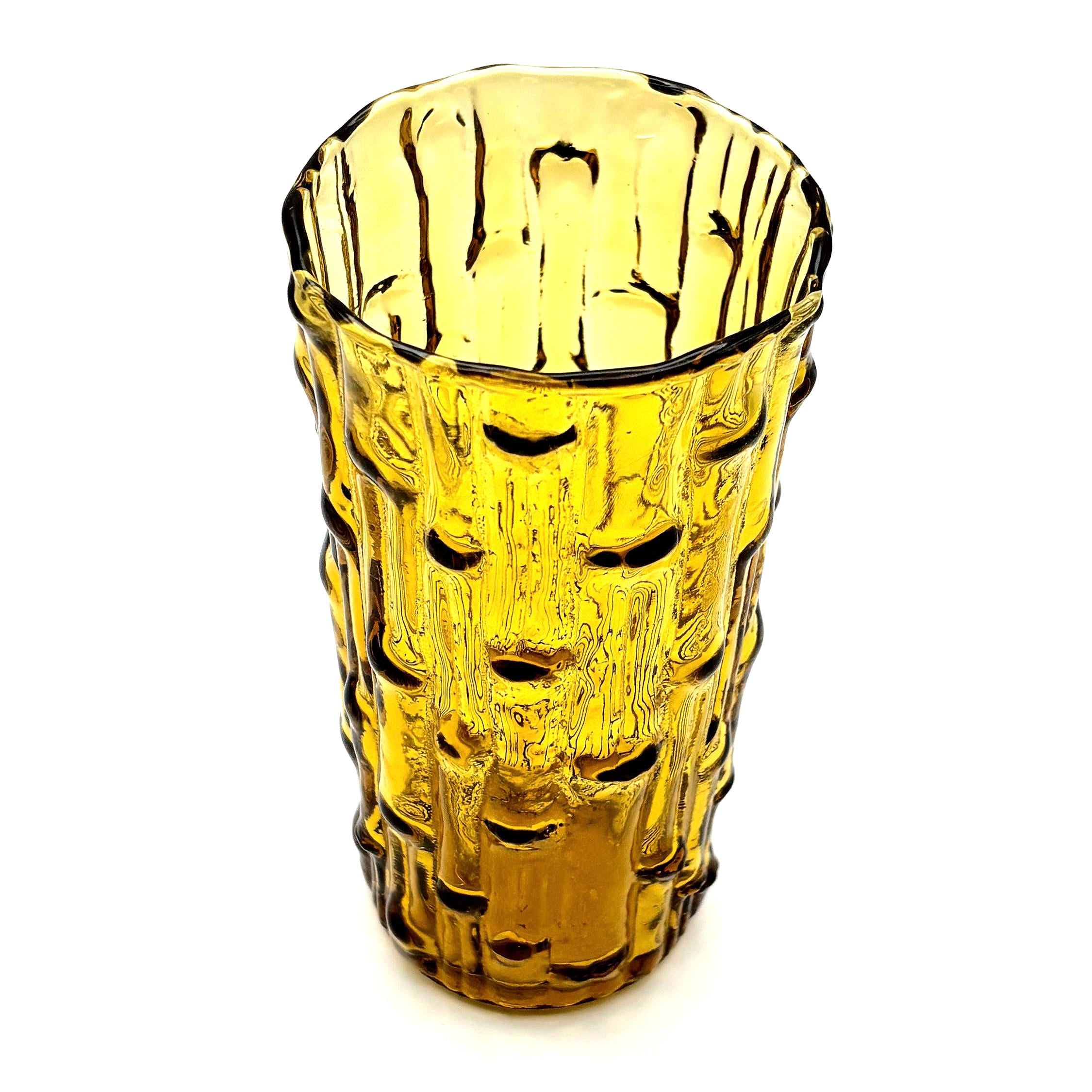 Vintage Bo Borgström, Sweden. Amber Textured Art Glass Vase, 14 cm