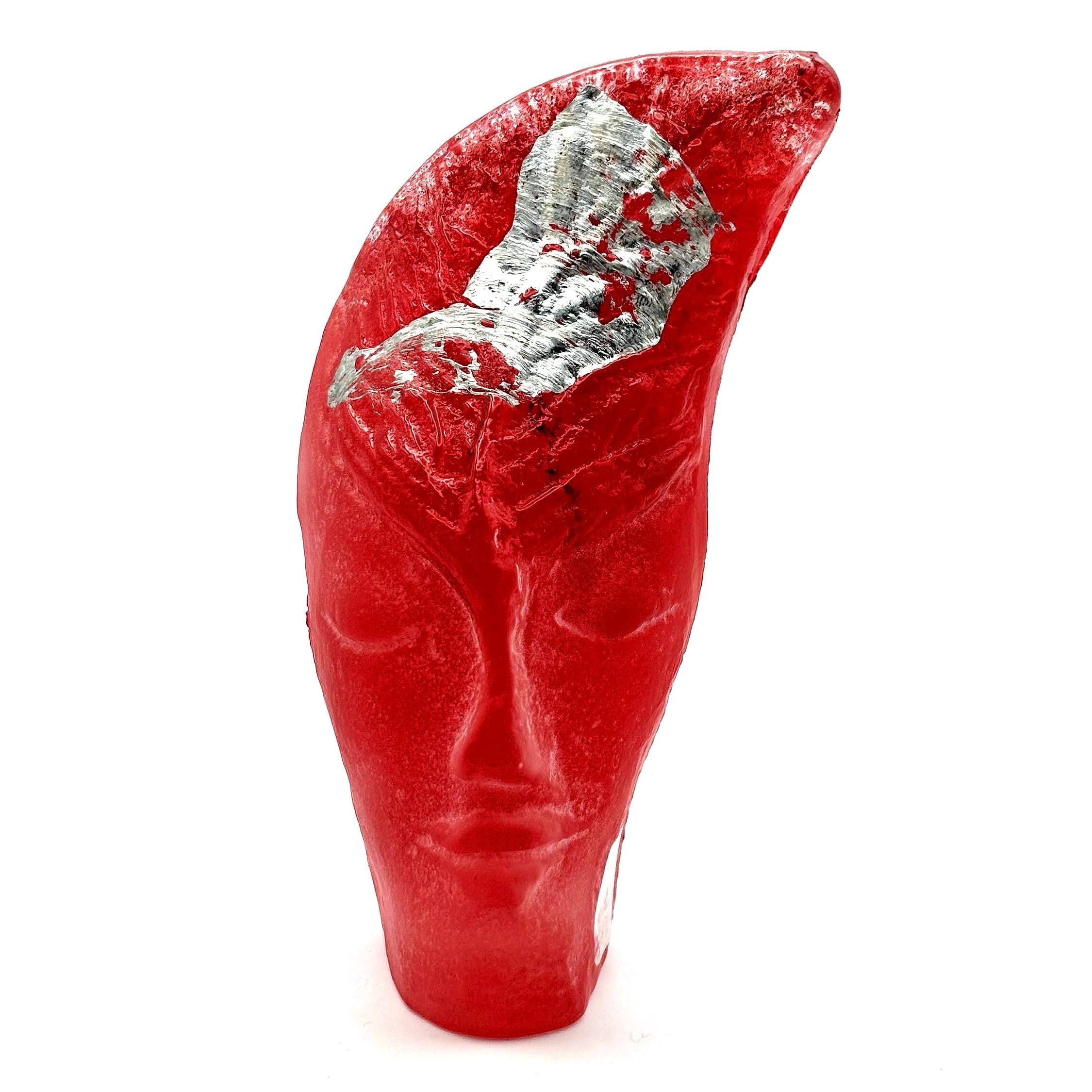 Vintage Magnor Frosted Glass Face Sculpture, Norwegian Art Glass