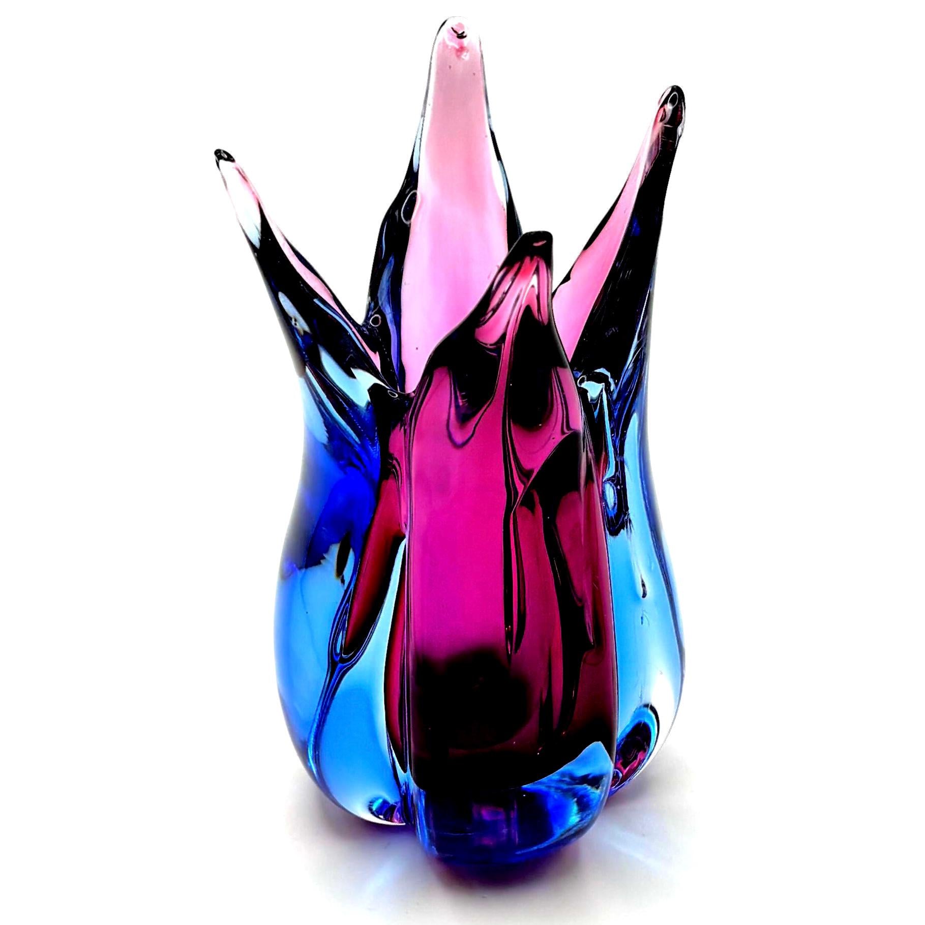 Murano Sommerso Glass Vase | Pink Blue Italian Art Glass Sculpture