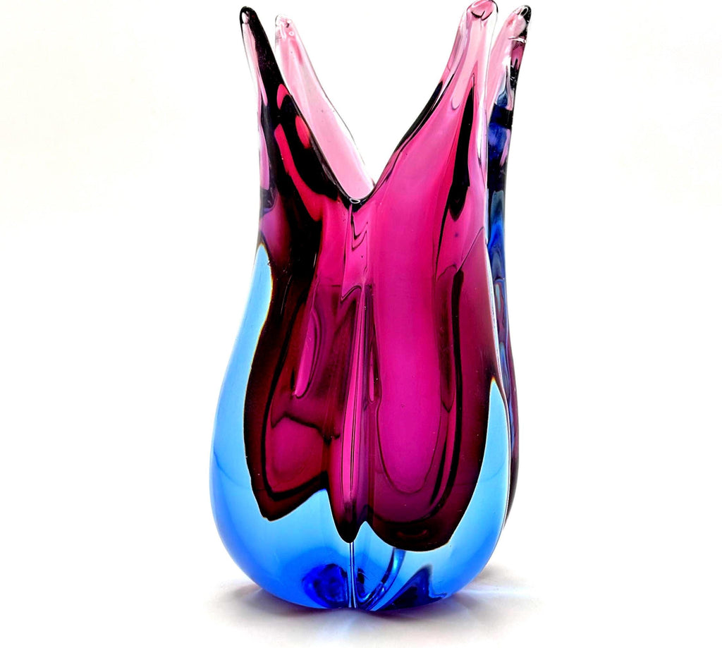 Murano Sommerso Glass Vase | Pink Blue Italian Art Glass Sculpture