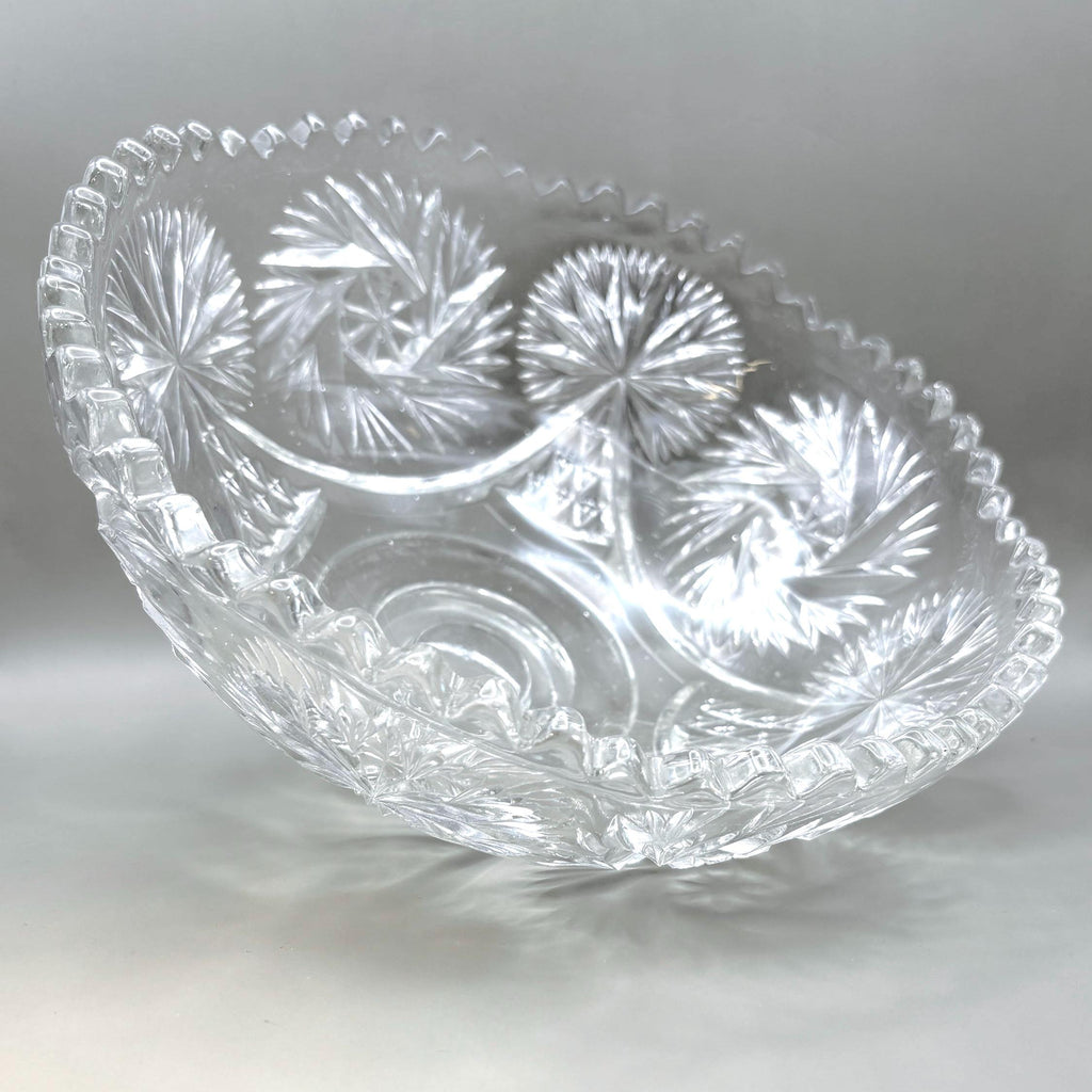 Vintage Bohemian, Czech. Hand-Cut Crystal Bowl with Starburst Pattern, 26 cm