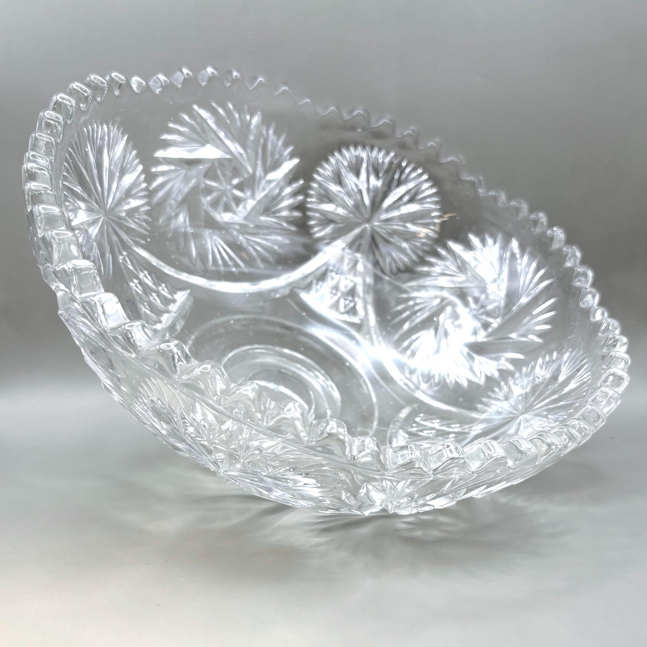 Vintage Bohemian, Czech. Hand-Cut Crystal Bowl with Starburst Pattern, 26 cm