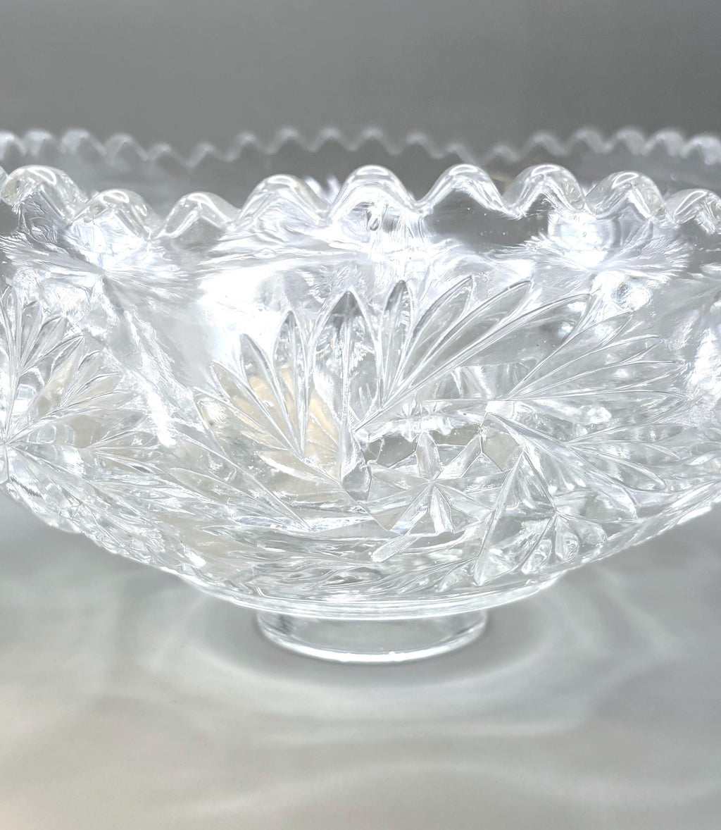 Vintage Bohemian, Czech. Hand-Cut Crystal Bowl with Starburst Pattern, 26 cm
