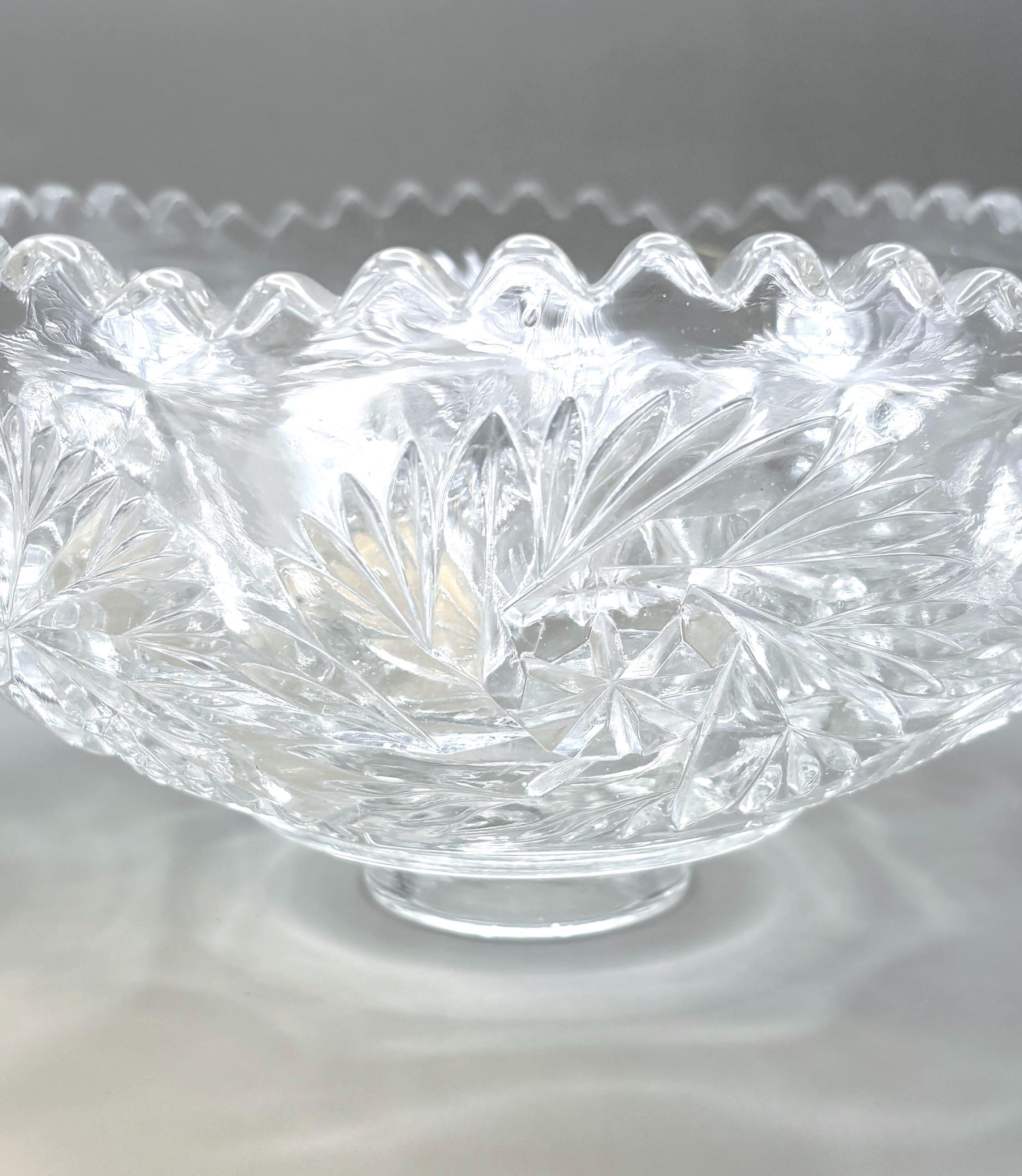 Vintage Bohemian, Czech. Hand-Cut Crystal Bowl with Starburst Pattern, 26 cm