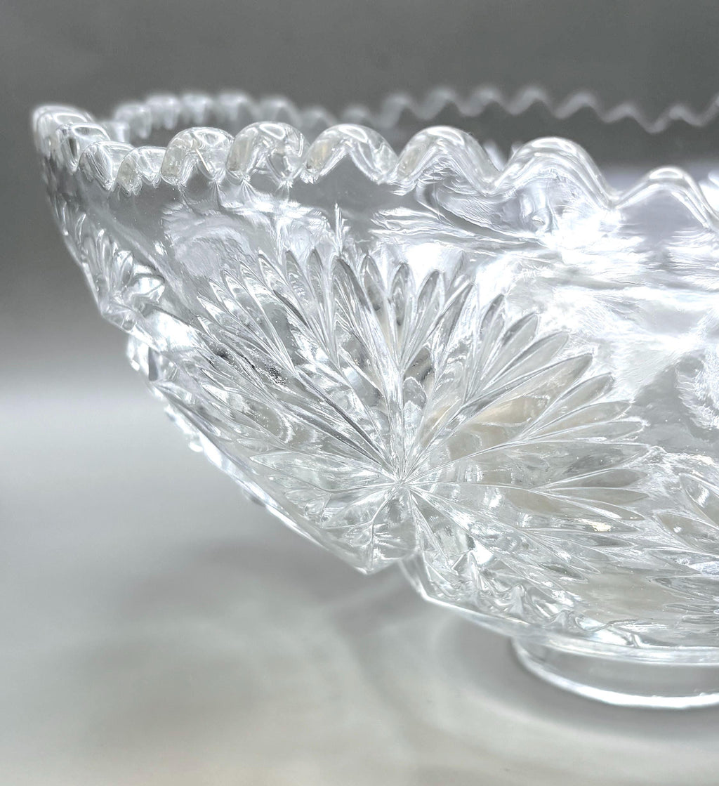Vintage Bohemian, Czech. Hand-Cut Crystal Bowl with Starburst Pattern, 26 cm