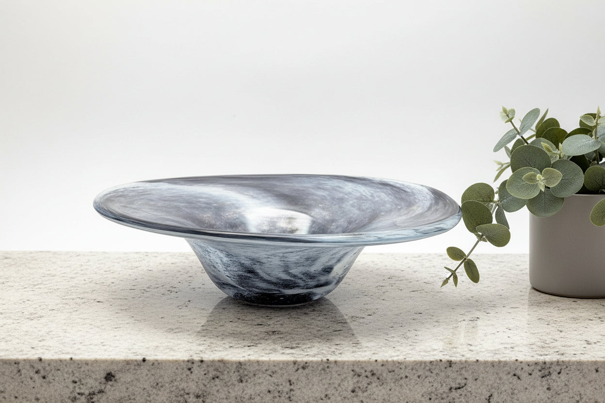 Vintage Johansson Malmö Glass Tazza Centerpiece Bowl, Signed Swedish Art Glass